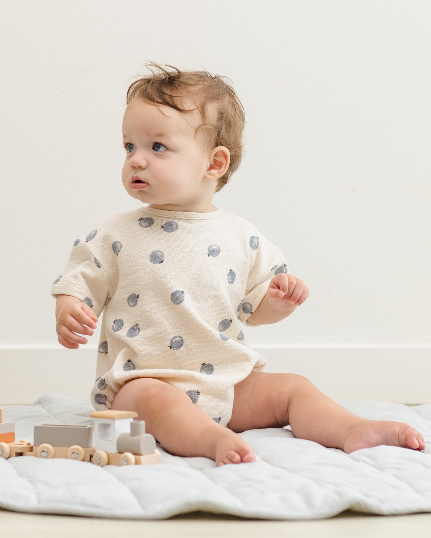 Relaxed Short Sleeve Bubble Romper Blueberries - Rylee + Cru | Kids Clothes | Trendy Baby Clothes | Modern Infant Outfits |