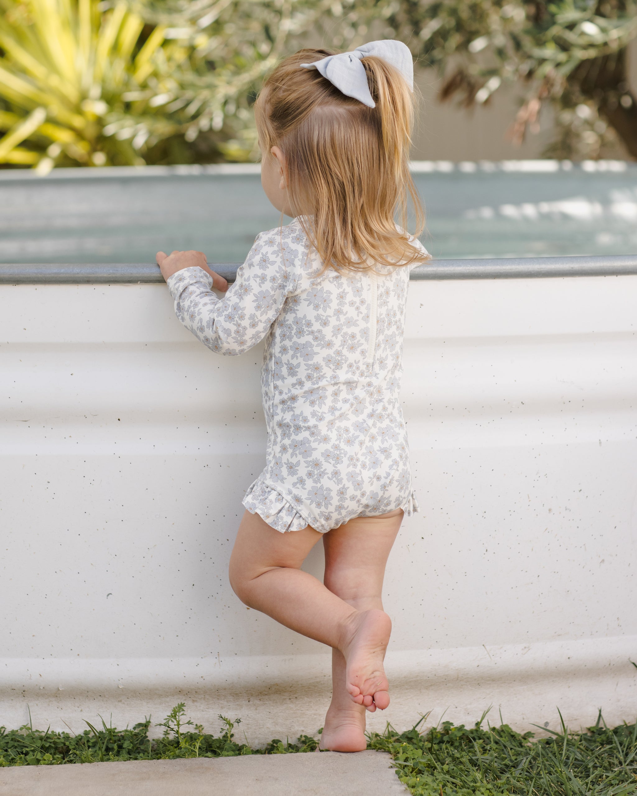 Olivia Rashguard One-Piece Blue Floral - Rylee + Cru | Kids Clothes | Trendy Baby Clothes | Modern Infant Outfits |