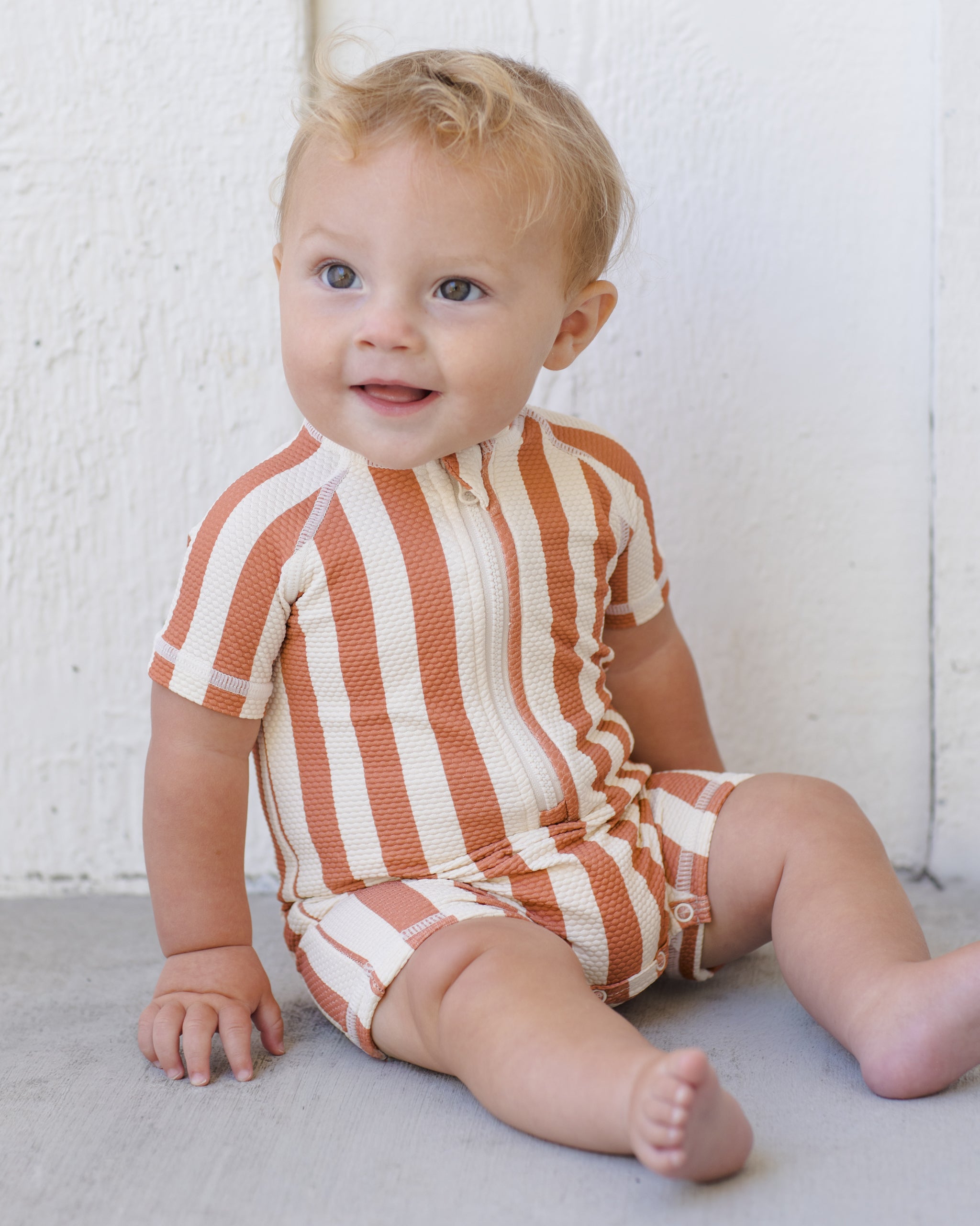 Zip Rashguard One-Piece Retro Poppy Stripe - Rylee + Cru | Kids Clothes | Trendy Baby Clothes | Modern Infant Outfits |