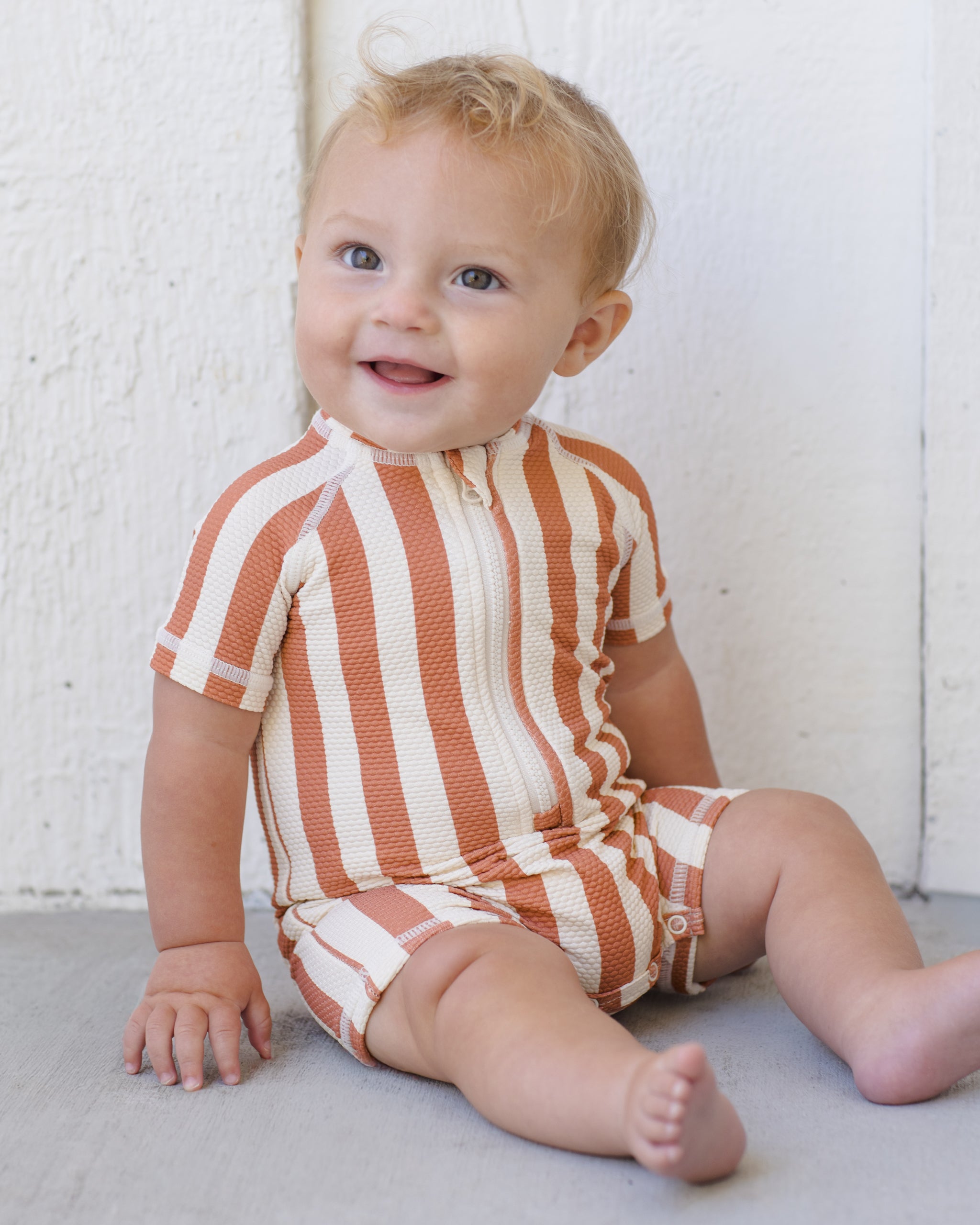 Zip Rashguard One-Piece Retro Poppy Stripe - Rylee + Cru | Kids Clothes | Trendy Baby Clothes | Modern Infant Outfits |