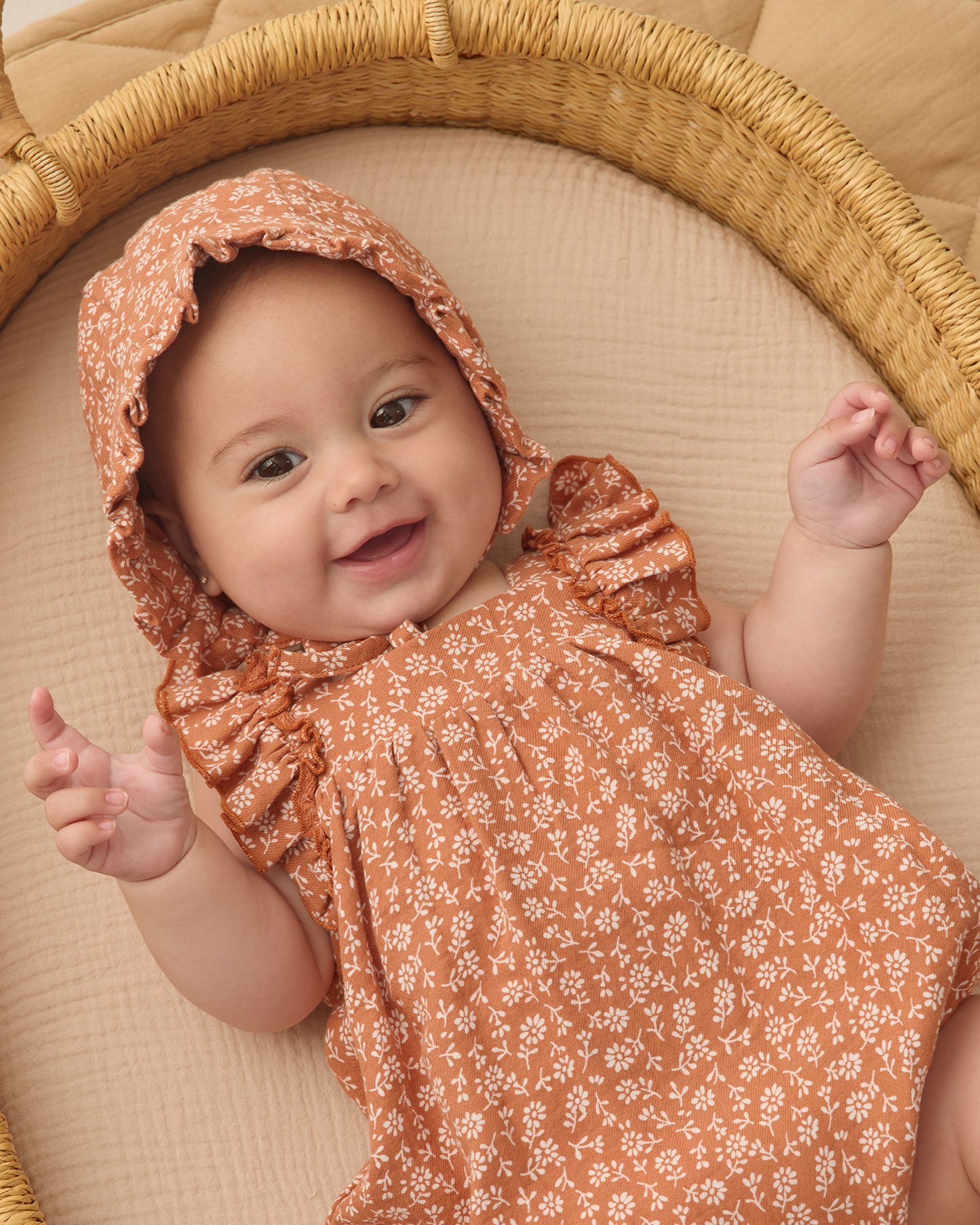 Woven Ruffle Bonnet Poppy Floral - Rylee + Cru | Kids Clothes | Trendy Baby Clothes | Modern Infant Outfits |