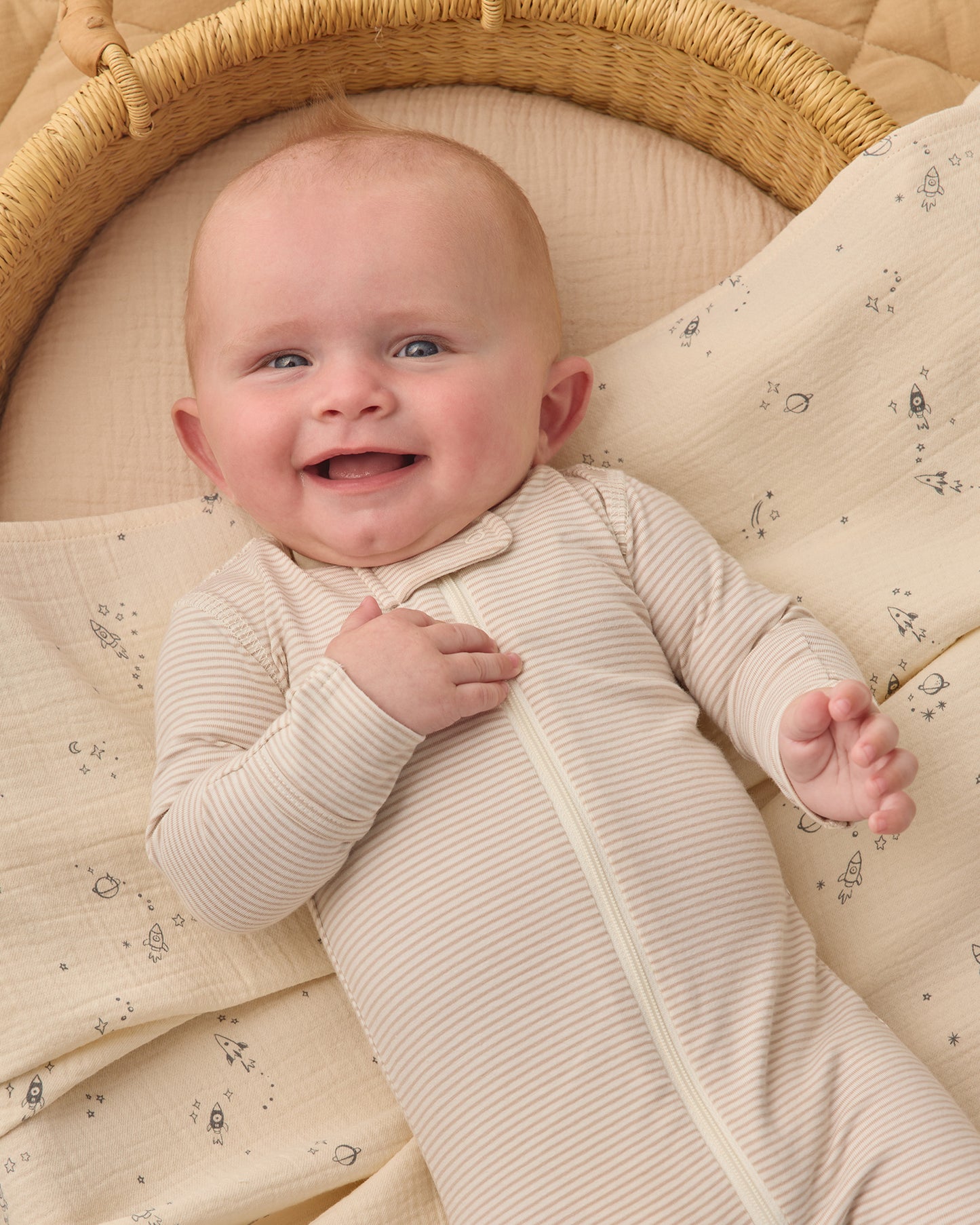 Zip Longsleeve Sleeper Footie Oat Microstripe - Rylee + Cru | Kids Clothes | Trendy Baby Clothes | Modern Infant Outfits |