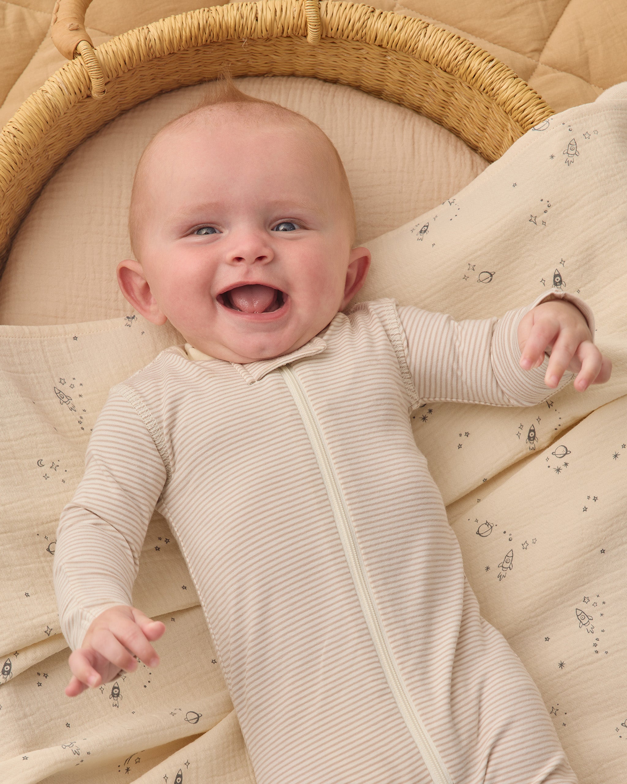 Zip Longsleeve Sleeper Footie Oat Microstripe - Rylee + Cru | Kids Clothes | Trendy Baby Clothes | Modern Infant Outfits |