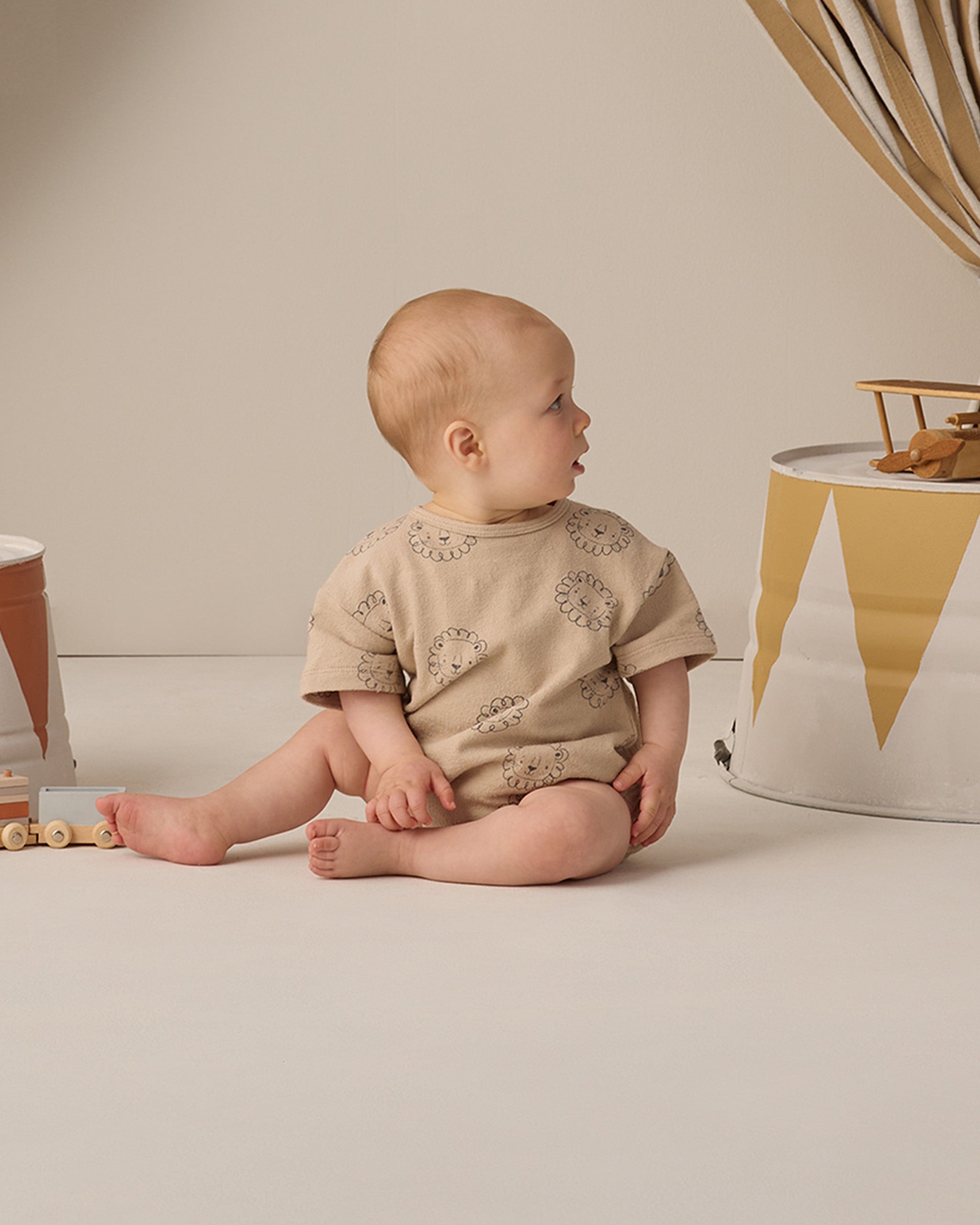 Relaxed Short Sleeve Bubble Romper Lion - Rylee + Cru | Kids Clothes | Trendy Baby Clothes | Modern Infant Outfits |
