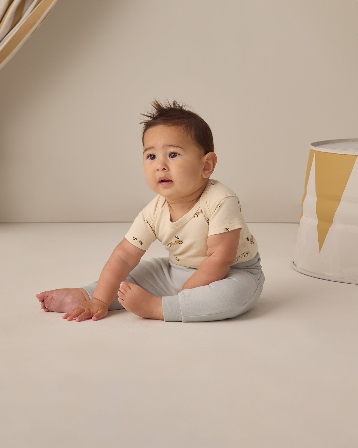 Short Sleeve Bodysuit Pack Race Car, Oat Micro Stripe - Rylee + Cru | Kids Clothes | Trendy Baby Clothes | Modern Infant Outfits |