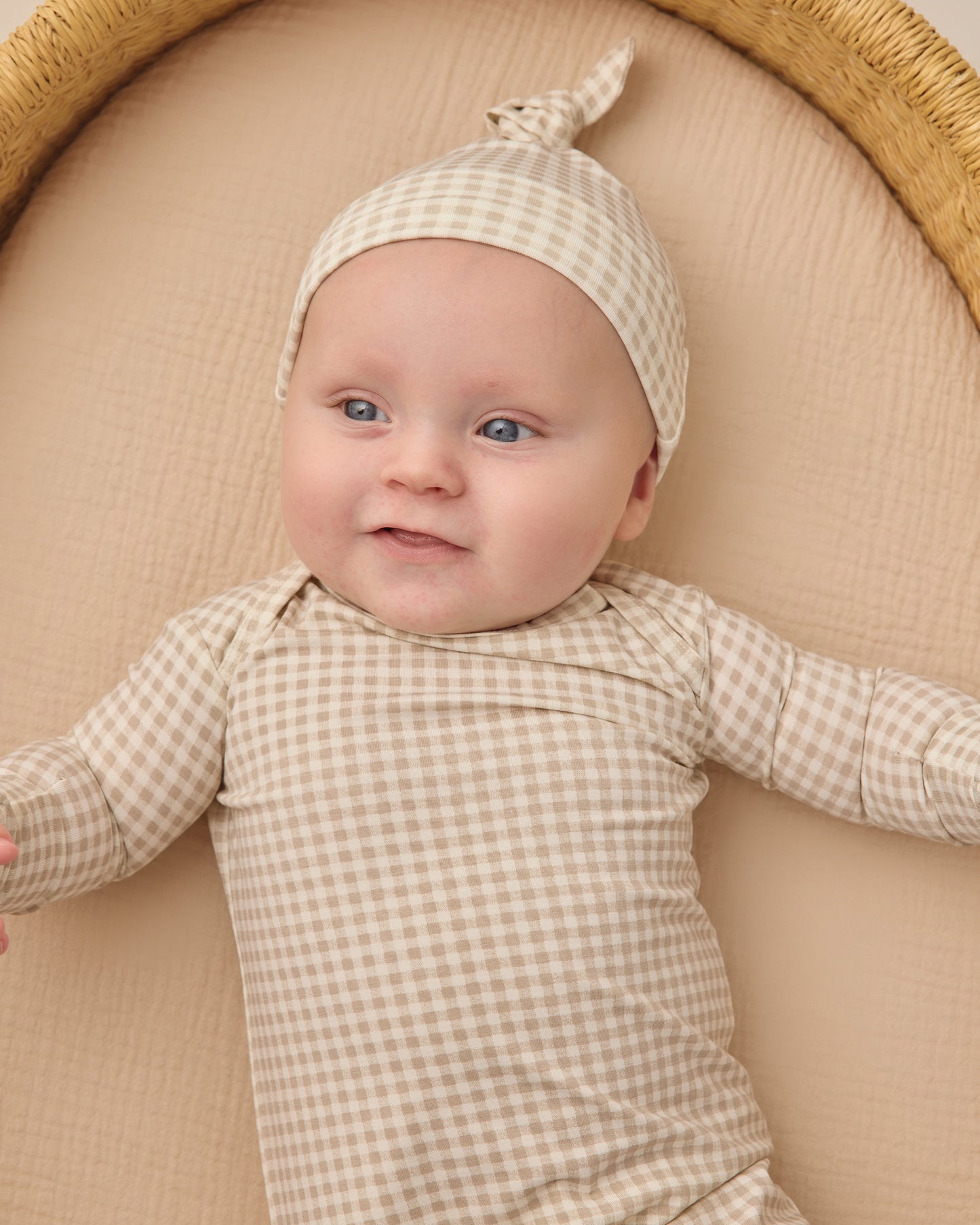 Bamboo Baby Gown + Hat Set Oat Gingham - Rylee + Cru | Kids Clothes | Trendy Baby Clothes | Modern Infant Outfits |