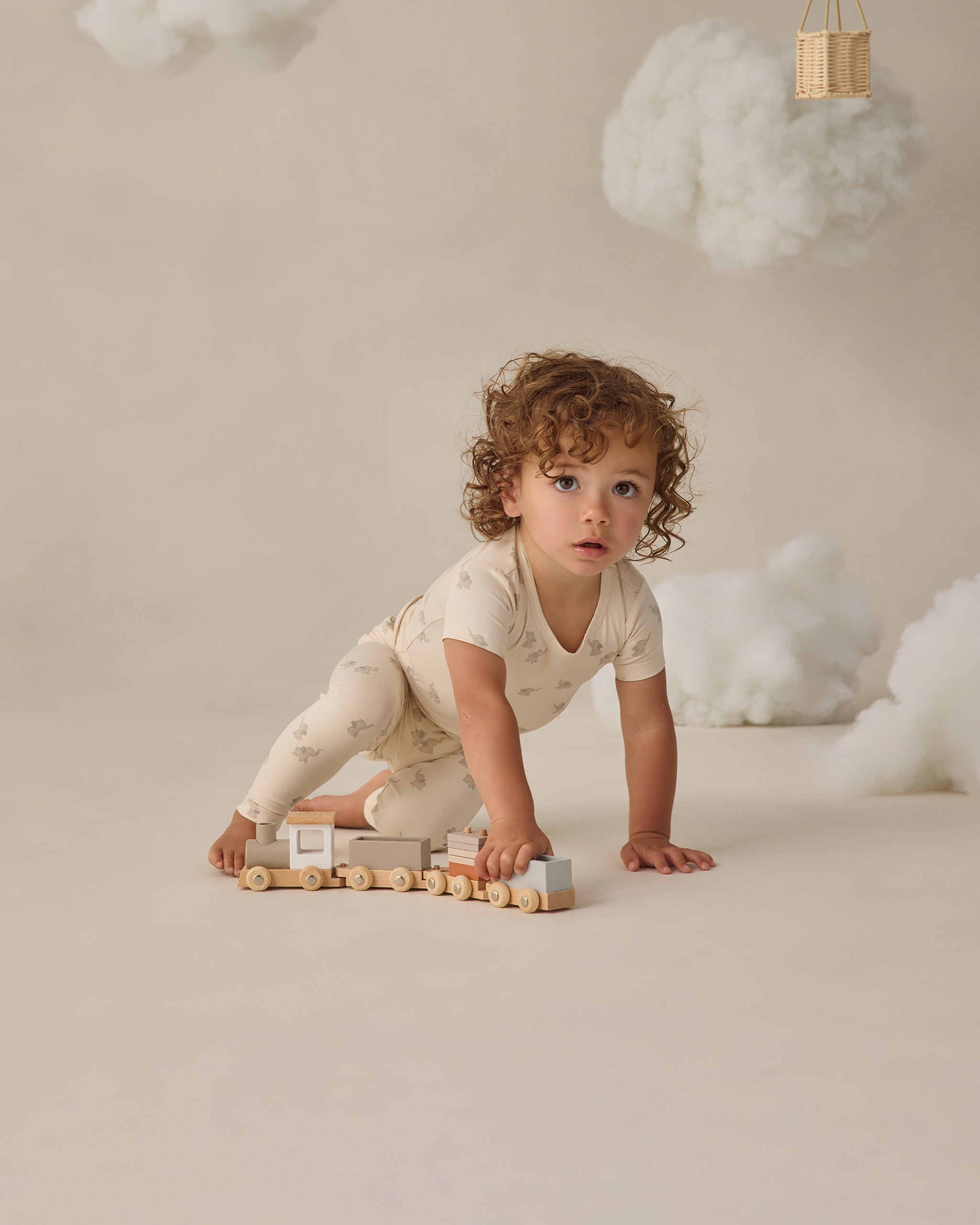 Bamboo Short Sleeve Pajama Set Elephants - Rylee + Cru | Kids Clothes | Trendy Baby Clothes | Modern Infant Outfits |