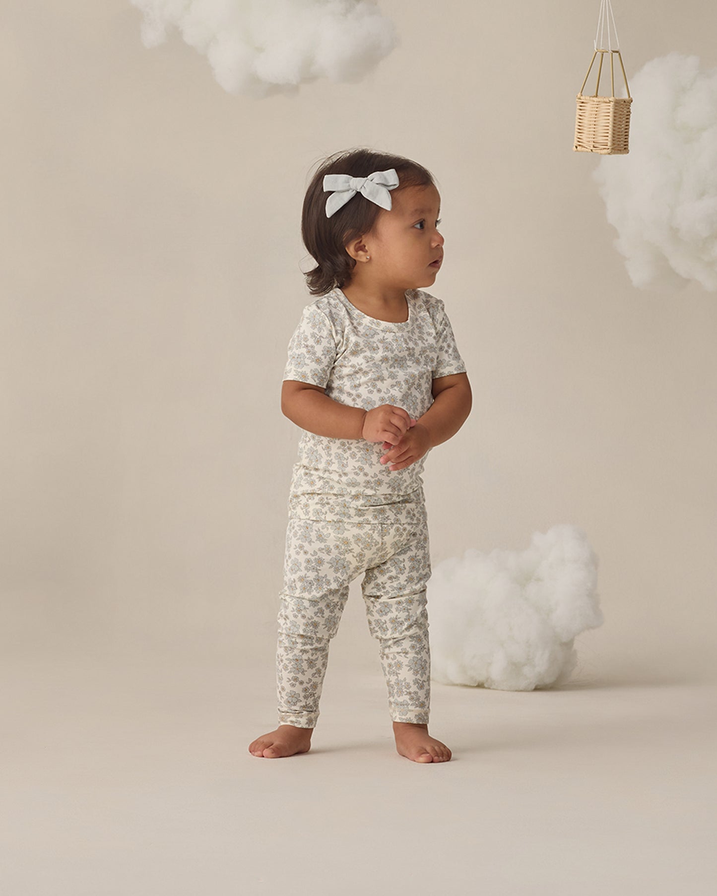 Bamboo Short Sleeve Pajama Set Blue Floral - Rylee + Cru | Kids Clothes | Trendy Baby Clothes | Modern Infant Outfits |