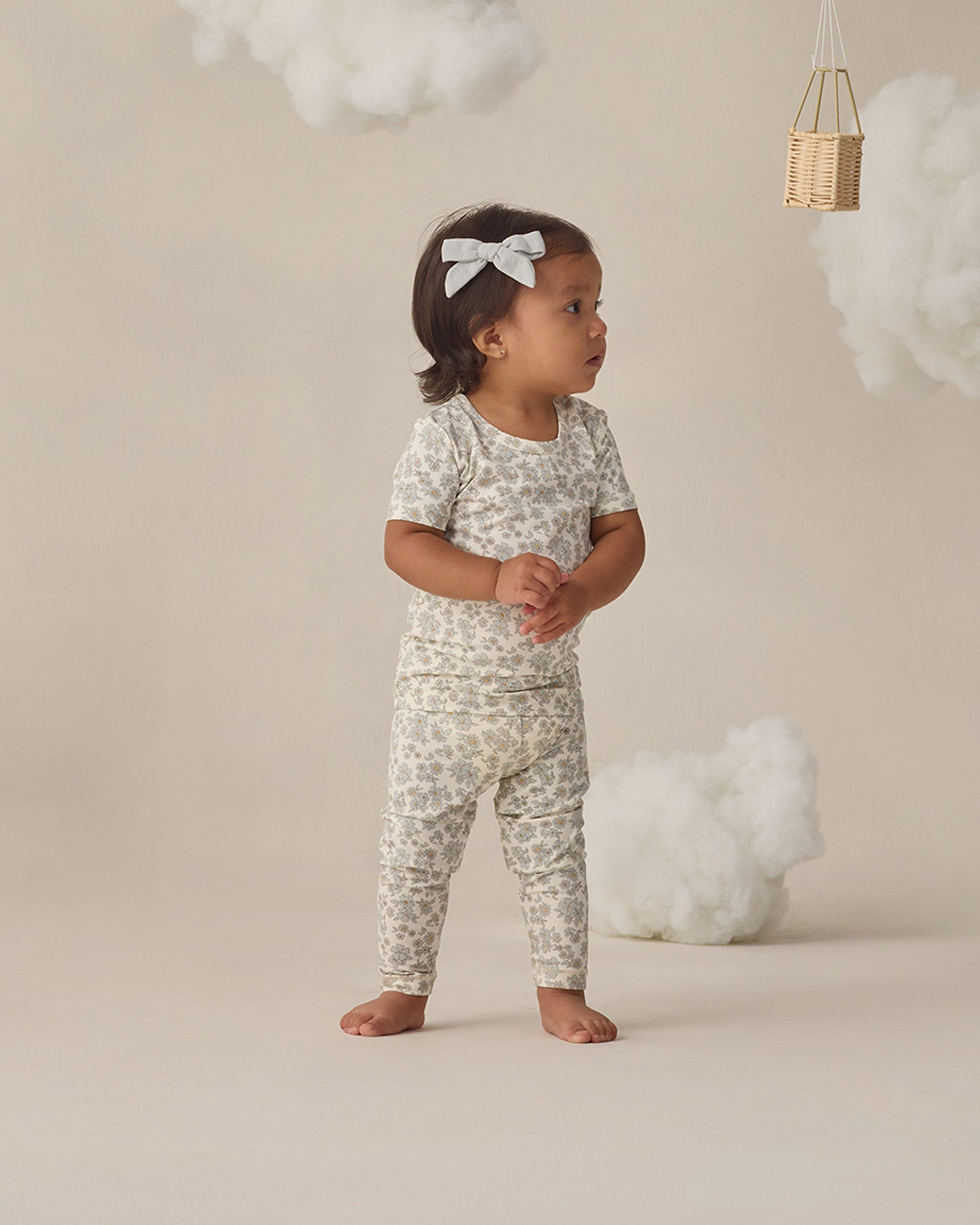 Bamboo Short Sleeve Pajama Set Blue Floral - Rylee + Cru | Kids Clothes | Trendy Baby Clothes | Modern Infant Outfits |