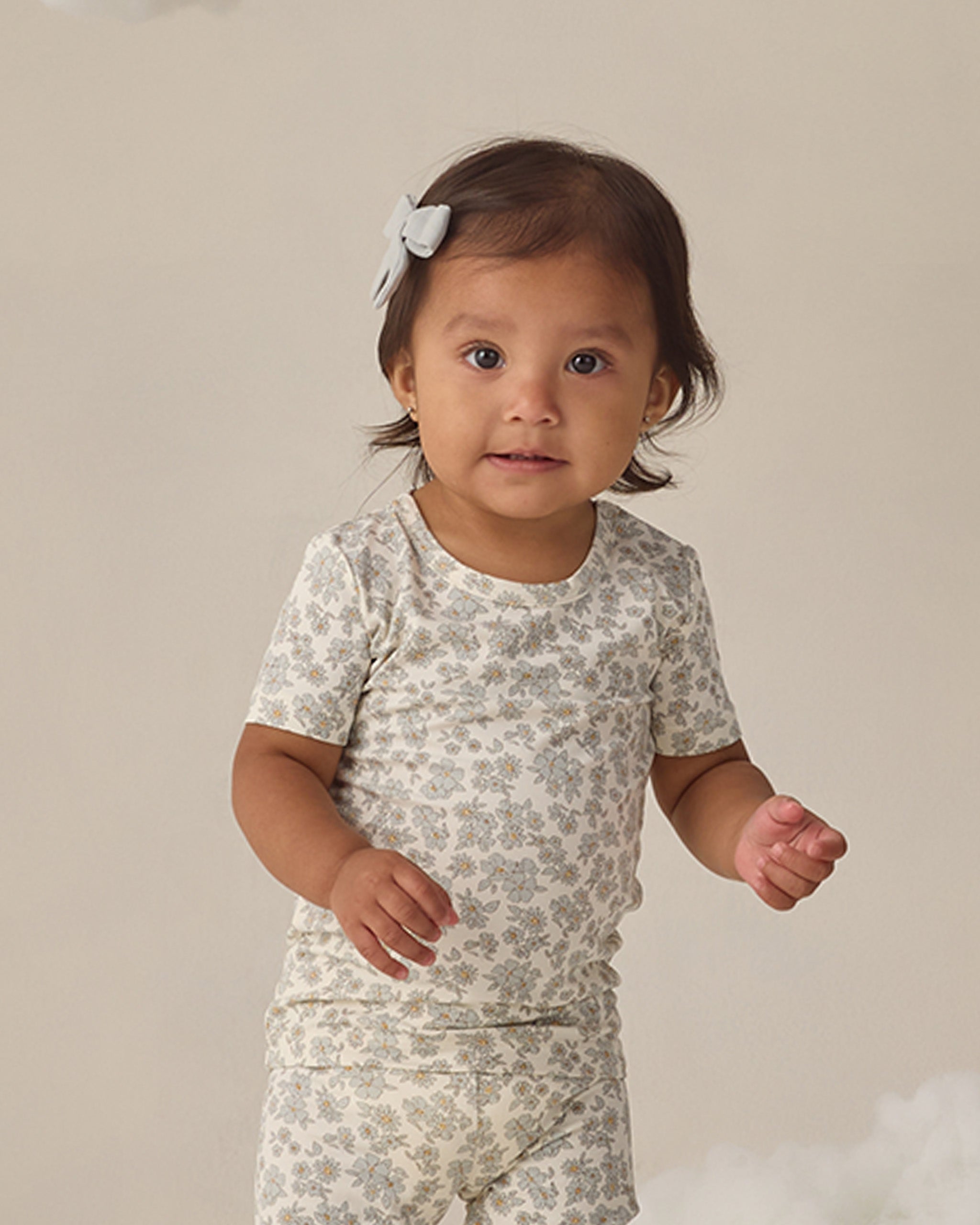 Bamboo Short Sleeve Pajama Set Blue Floral - Rylee + Cru | Kids Clothes | Trendy Baby Clothes | Modern Infant Outfits |