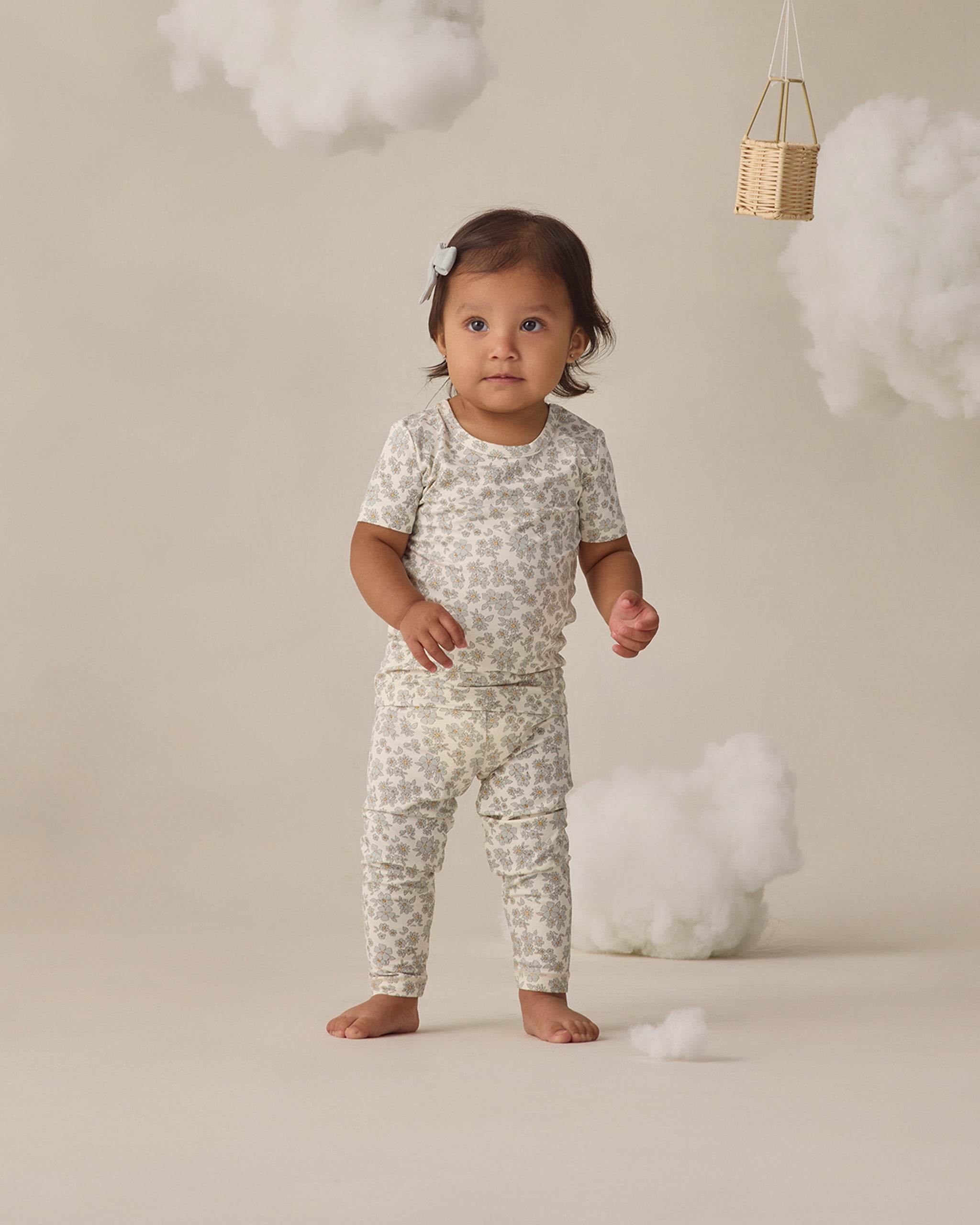Bamboo Short Sleeve Pajama Set Blue Floral - Rylee + Cru | Kids Clothes | Trendy Baby Clothes | Modern Infant Outfits |