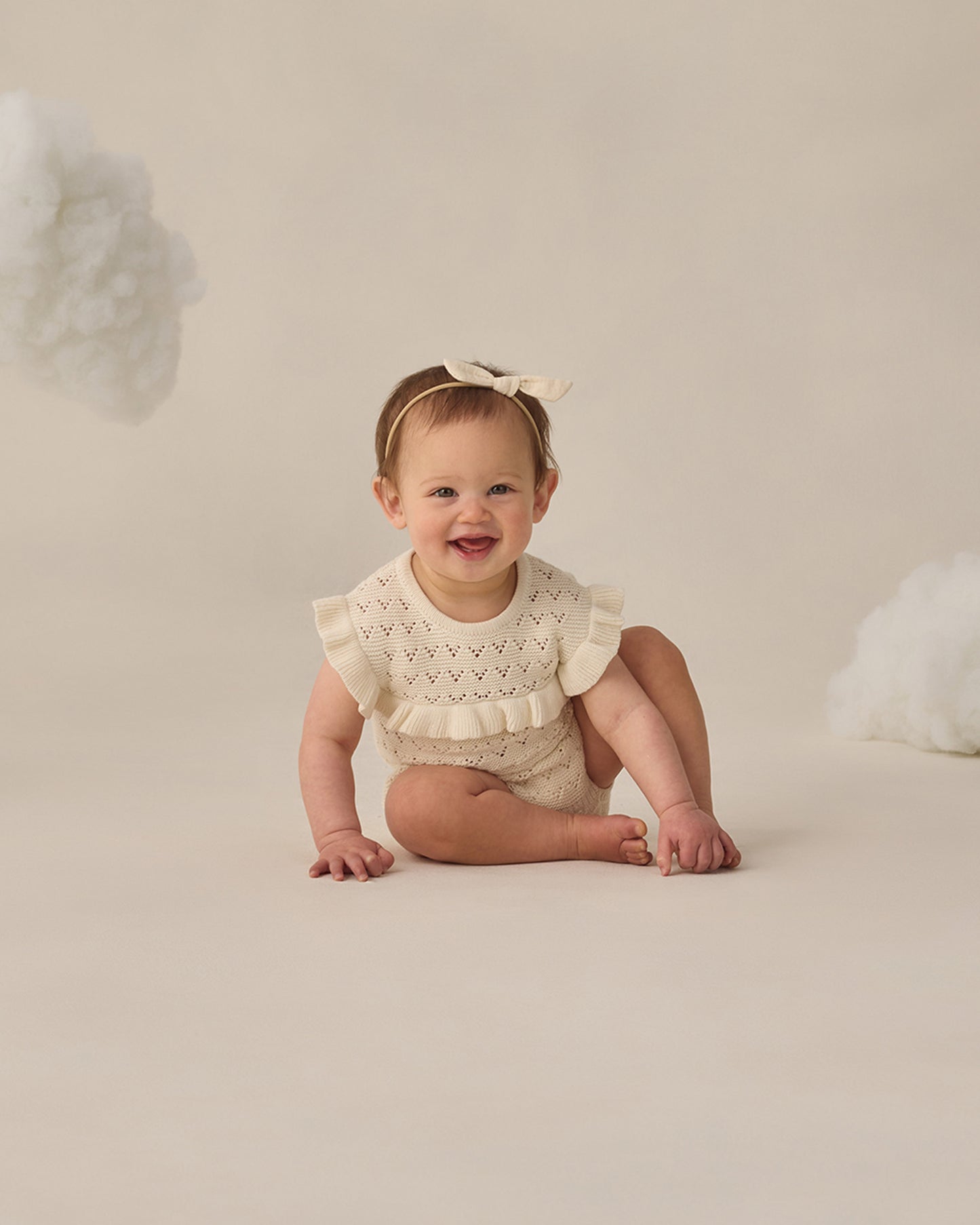 Pointelle Ruffle Romper Natural - Rylee + Cru | Kids Clothes | Trendy Baby Clothes | Modern Infant Outfits |