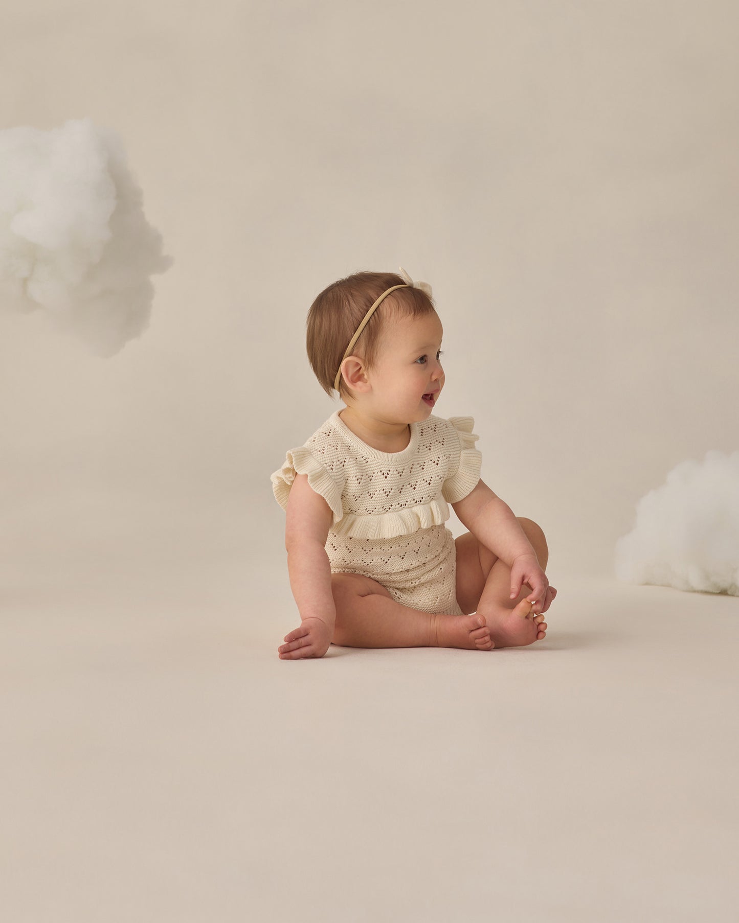 Pointelle Ruffle Romper Natural - Rylee + Cru | Kids Clothes | Trendy Baby Clothes | Modern Infant Outfits |