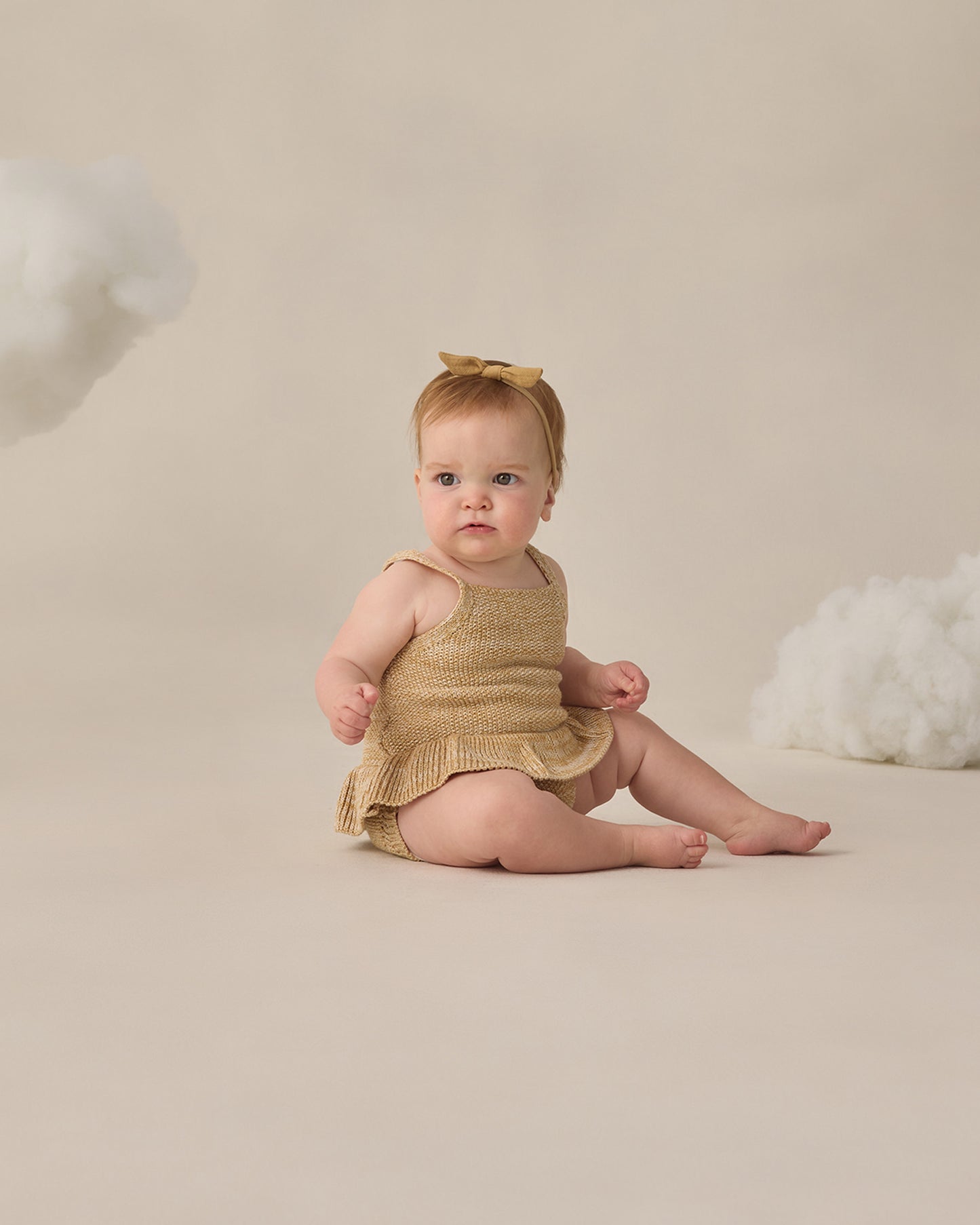 Knit Ruffle Romper Heathered Honey - Rylee + Cru | Kids Clothes | Trendy Baby Clothes | Modern Infant Outfits |