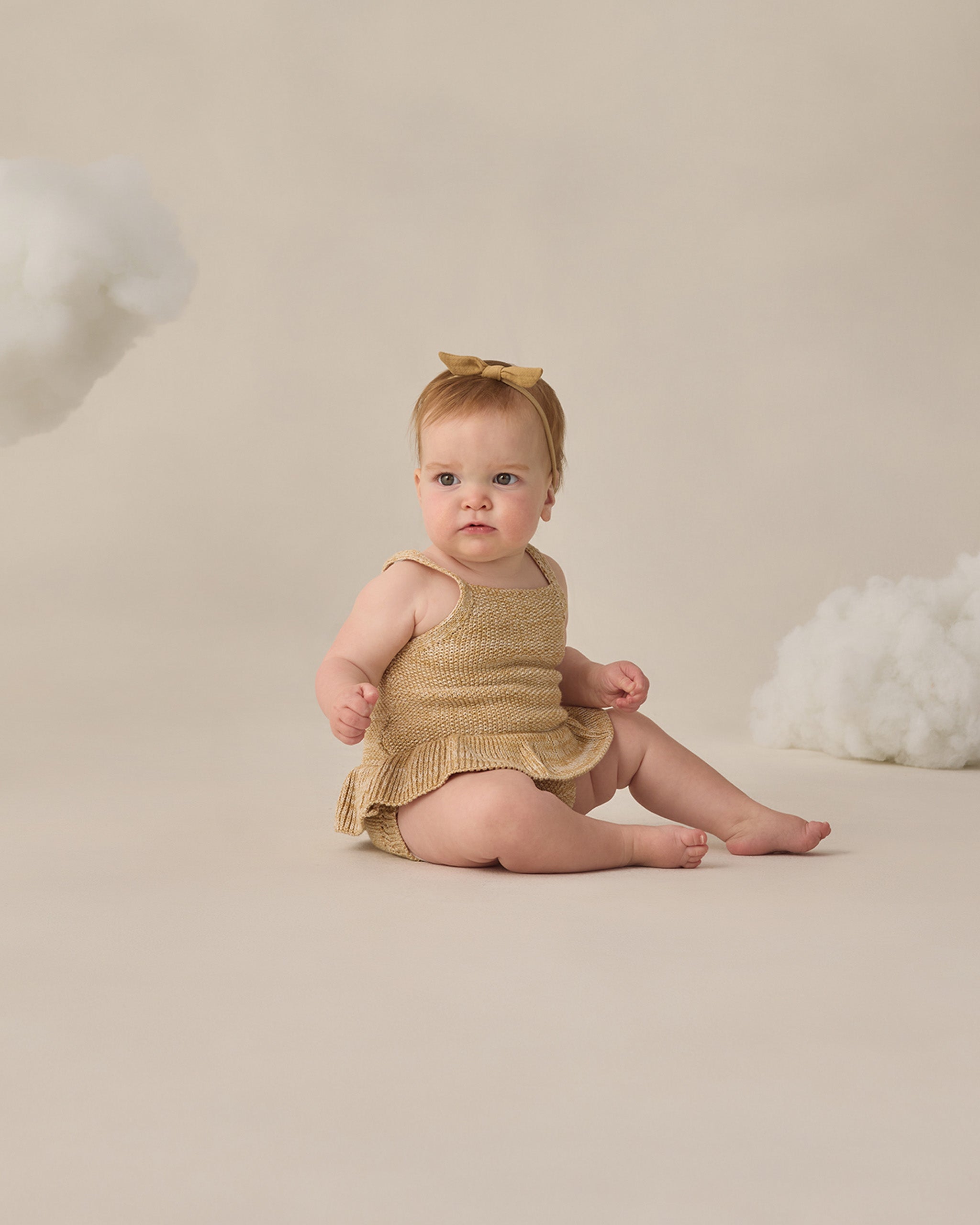 Knit Ruffle Romper Heathered Honey - Rylee + Cru | Kids Clothes | Trendy Baby Clothes | Modern Infant Outfits |