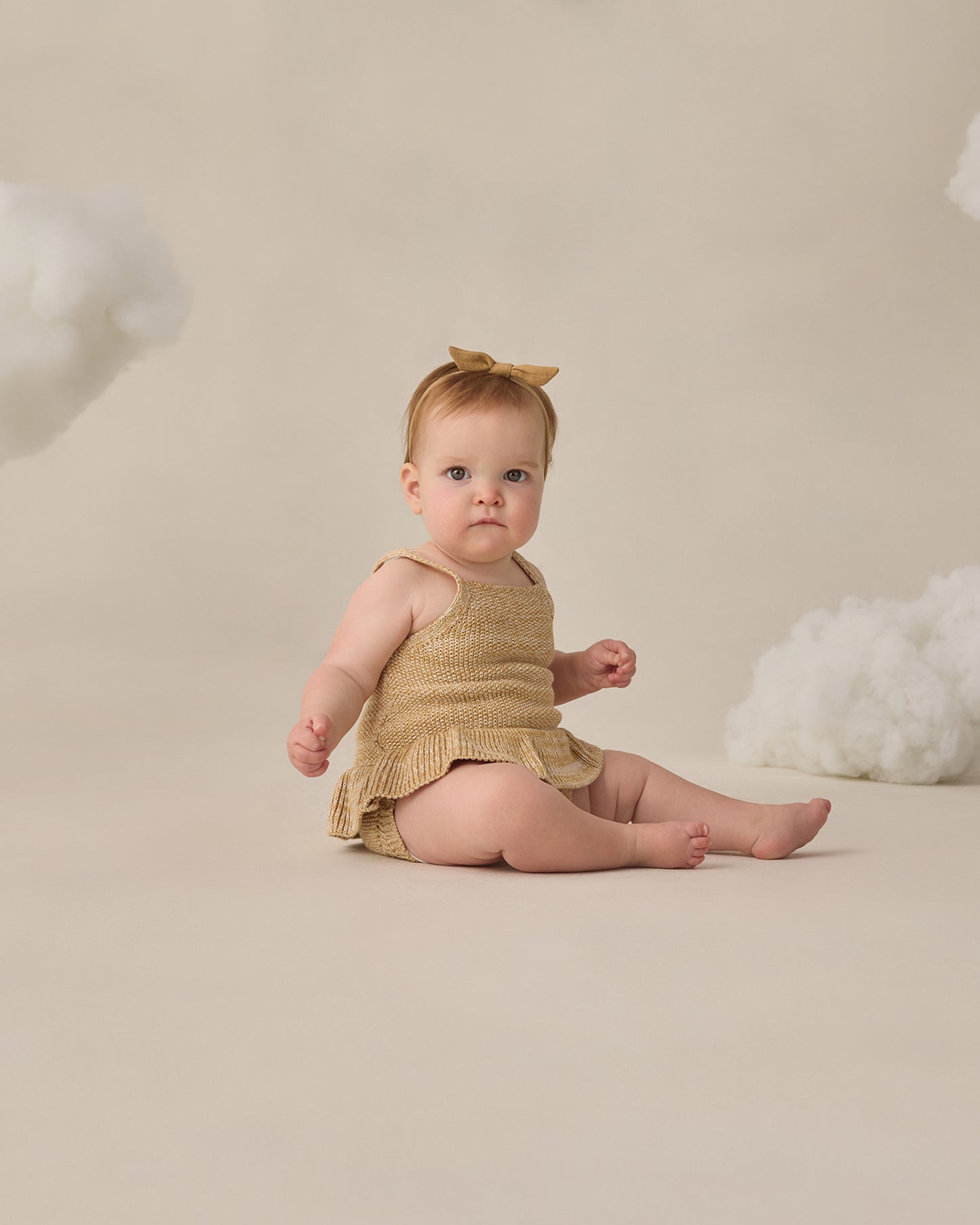 Knit Ruffle Romper Heathered Honey - Rylee + Cru | Kids Clothes | Trendy Baby Clothes | Modern Infant Outfits |