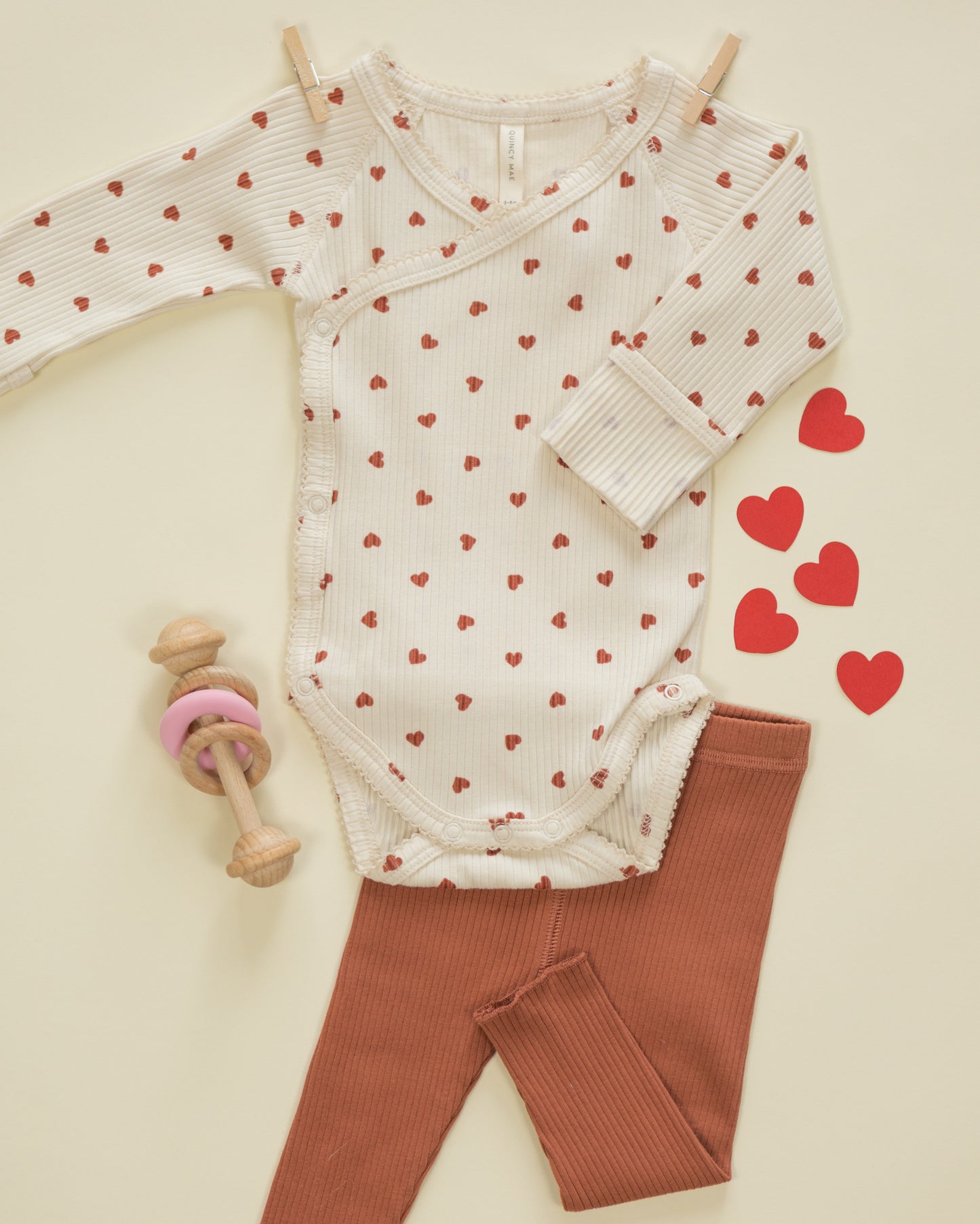 Side Snap Bodysuit Red Hearts