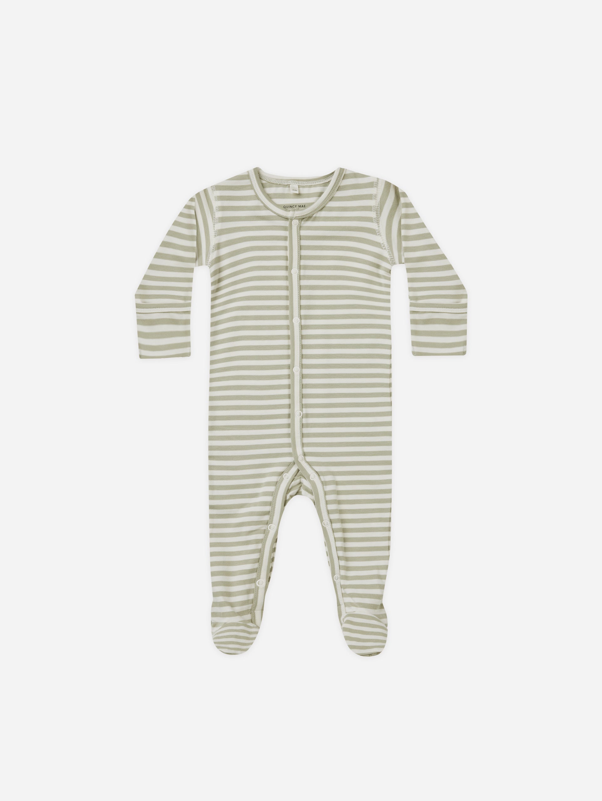 Full Snap Footie || Sage Stripe - Rylee + Cru | Kids Clothes | Trendy Baby Clothes | Modern Infant Outfits |