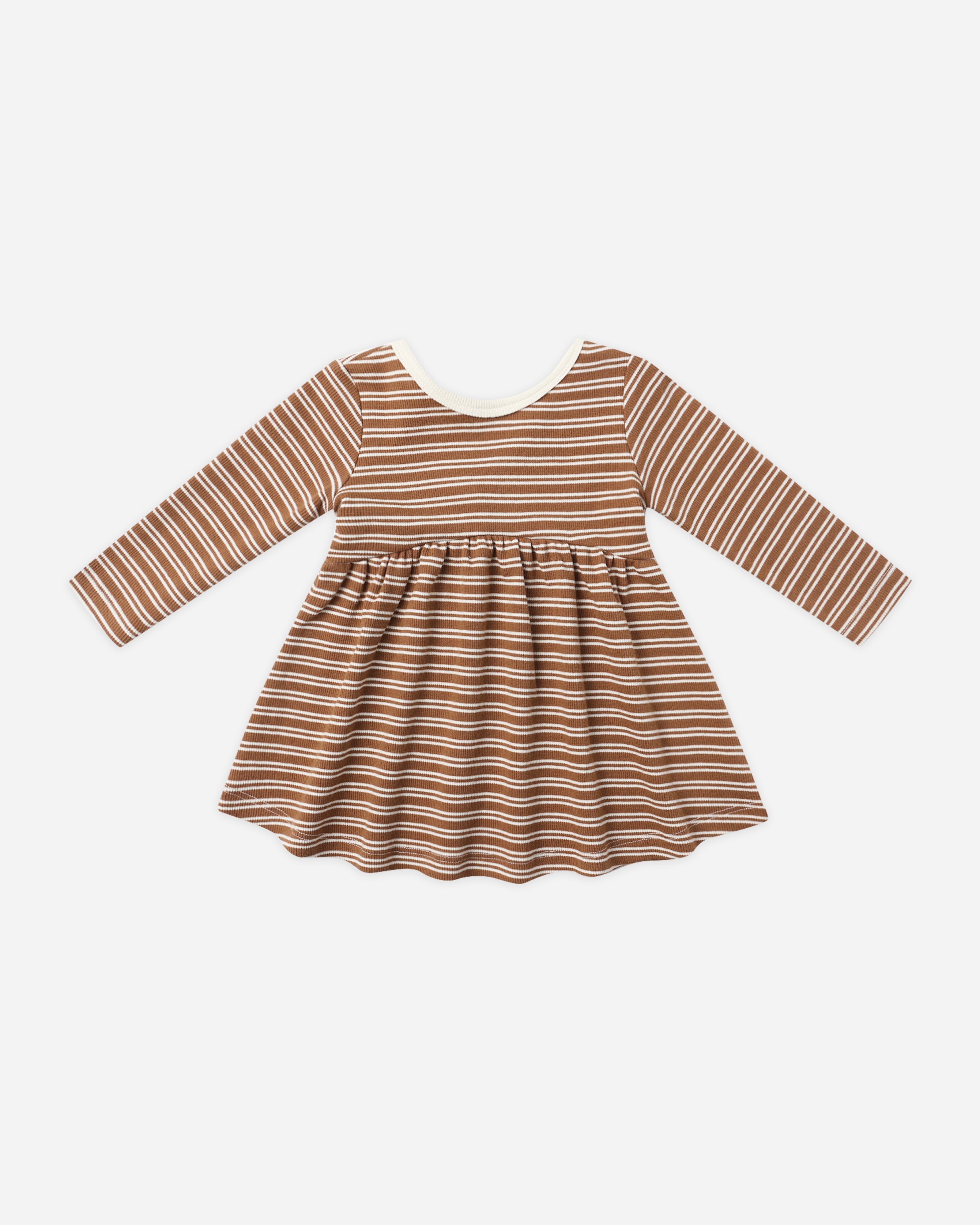 Ribbed Long Sleeve Dress || Cedar Micro Stripe - Rylee + Cru | Kids Clothes | Trendy Baby Clothes | Modern Infant Outfits |