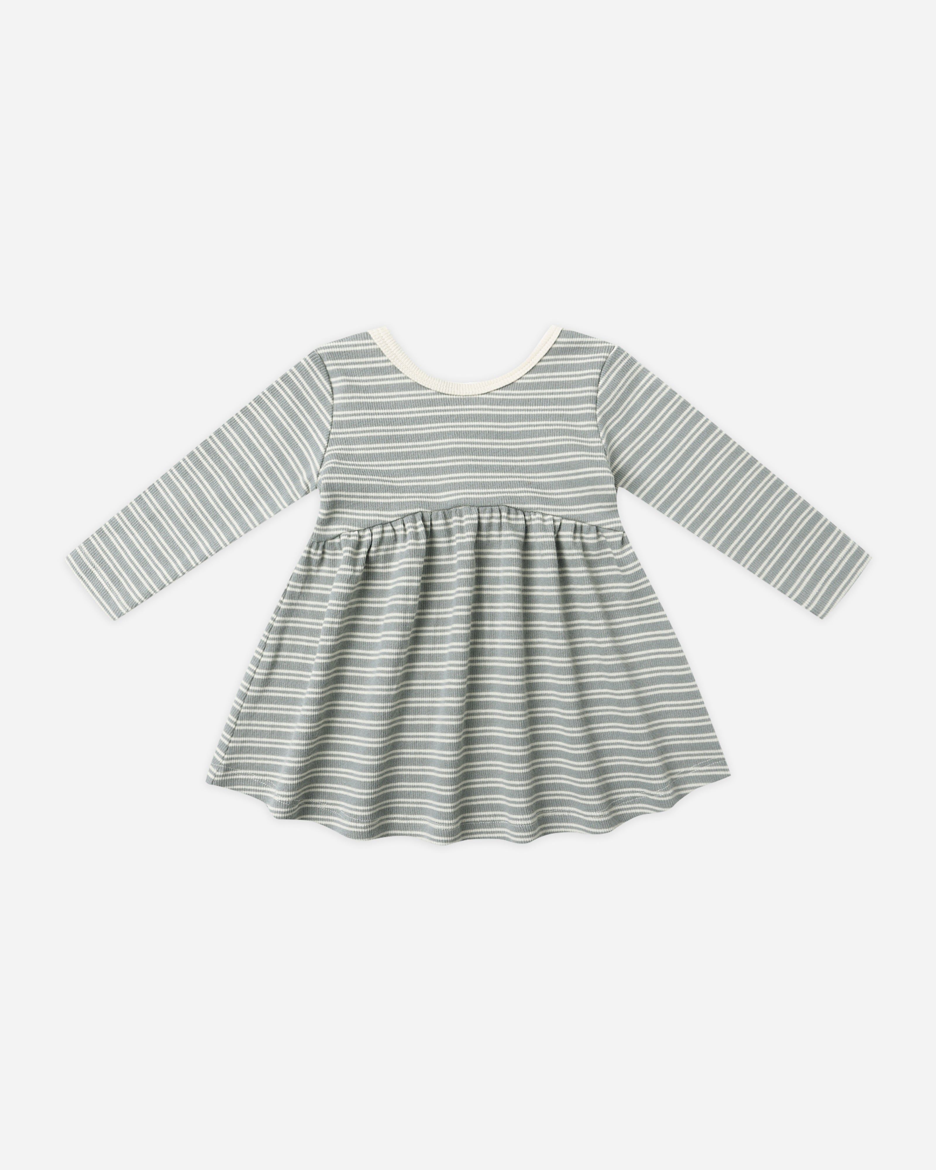 Ribbed Long Sleeve Dress || Steel Blue Micro Stripe - Rylee + Cru | Kids Clothes | Trendy Baby Clothes | Modern Infant Outfits |