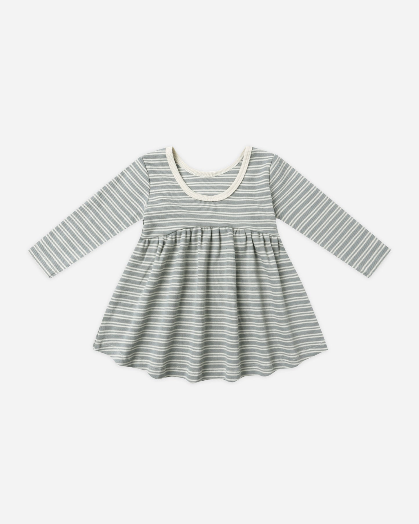 Ribbed Long Sleeve Dress || Steel Blue Micro Stripe - Rylee + Cru | Kids Clothes | Trendy Baby Clothes | Modern Infant Outfits |