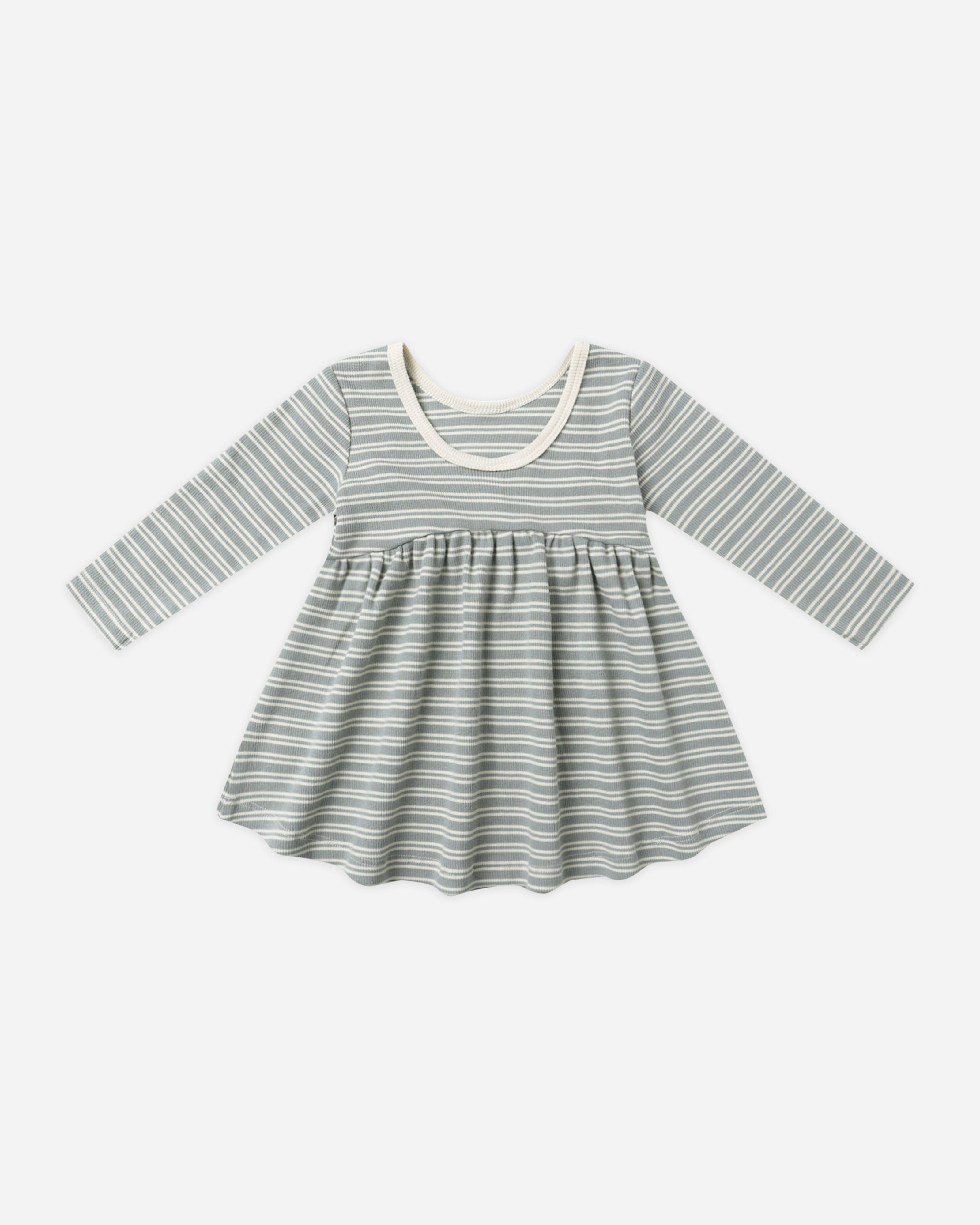 Ribbed Long Sleeve Dress || Steel Blue Micro Stripe - Rylee + Cru | Kids Clothes | Trendy Baby Clothes | Modern Infant Outfits |