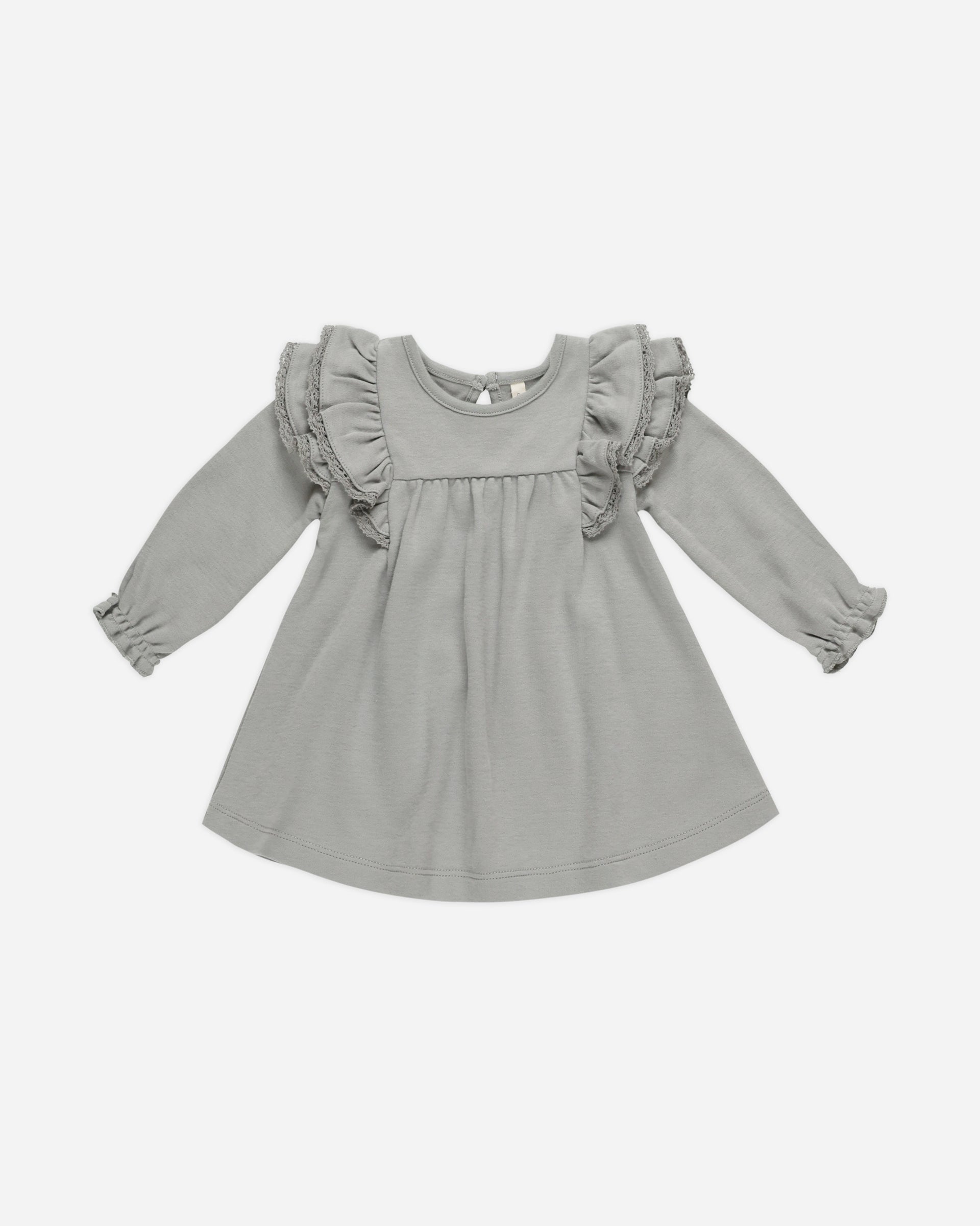 Long Sleeve Flutter Dress || Dusty Blue – Quincy Mae