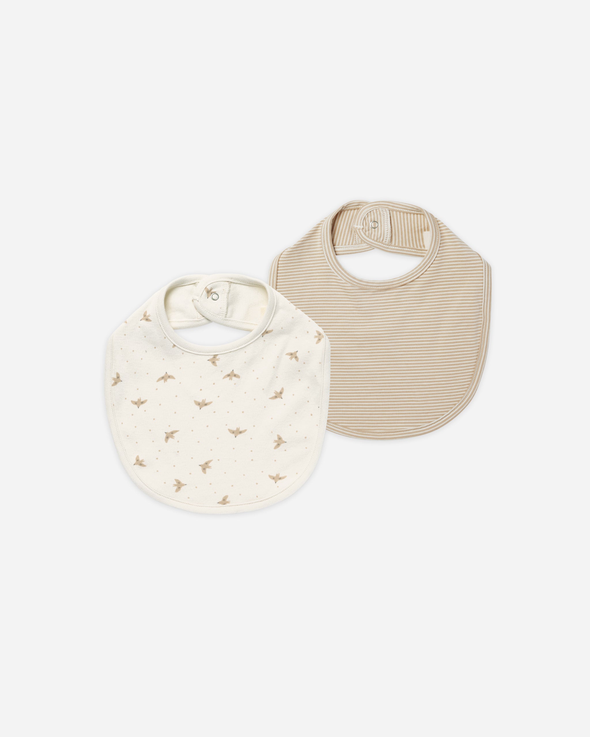 Jersey Snap Bib || Doves, Latte Micro Stripe - Rylee + Cru | Kids Clothes | Trendy Baby Clothes | Modern Infant Outfits |