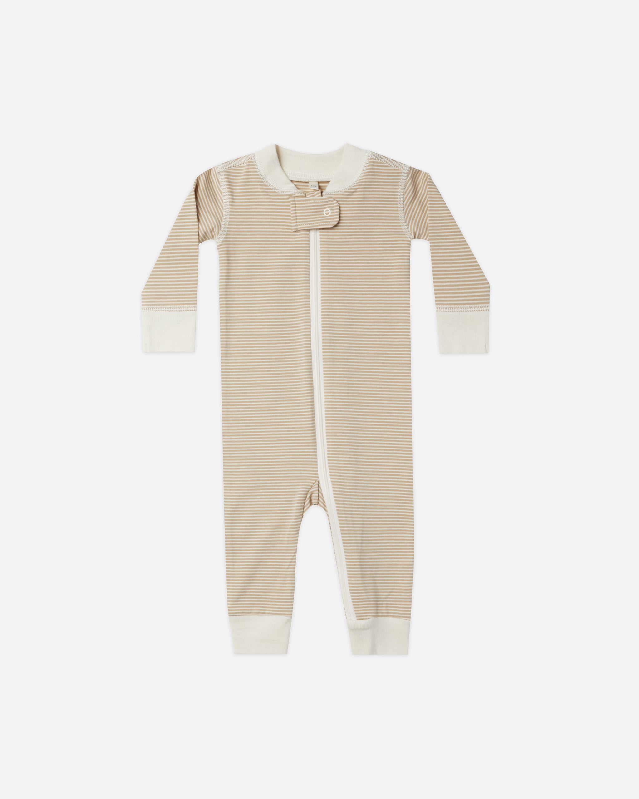Zip Longsleeve Sleeper || Latte Micro Stripe - Rylee + Cru | Kids Clothes | Trendy Baby Clothes | Modern Infant Outfits |