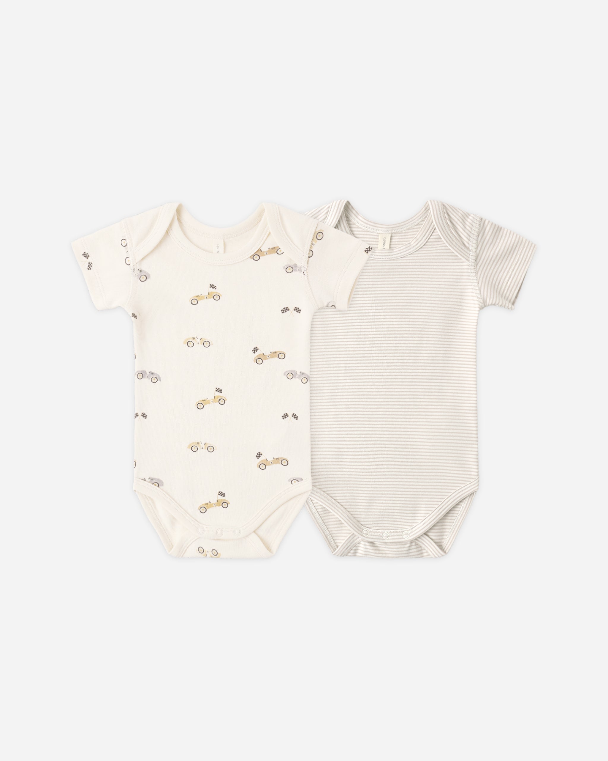 Short Sleeve Bodysuit Pack Race Car, Oat Micro Stripe - Rylee + Cru | Kids Clothes | Trendy Baby Clothes | Modern Infant Outfits |