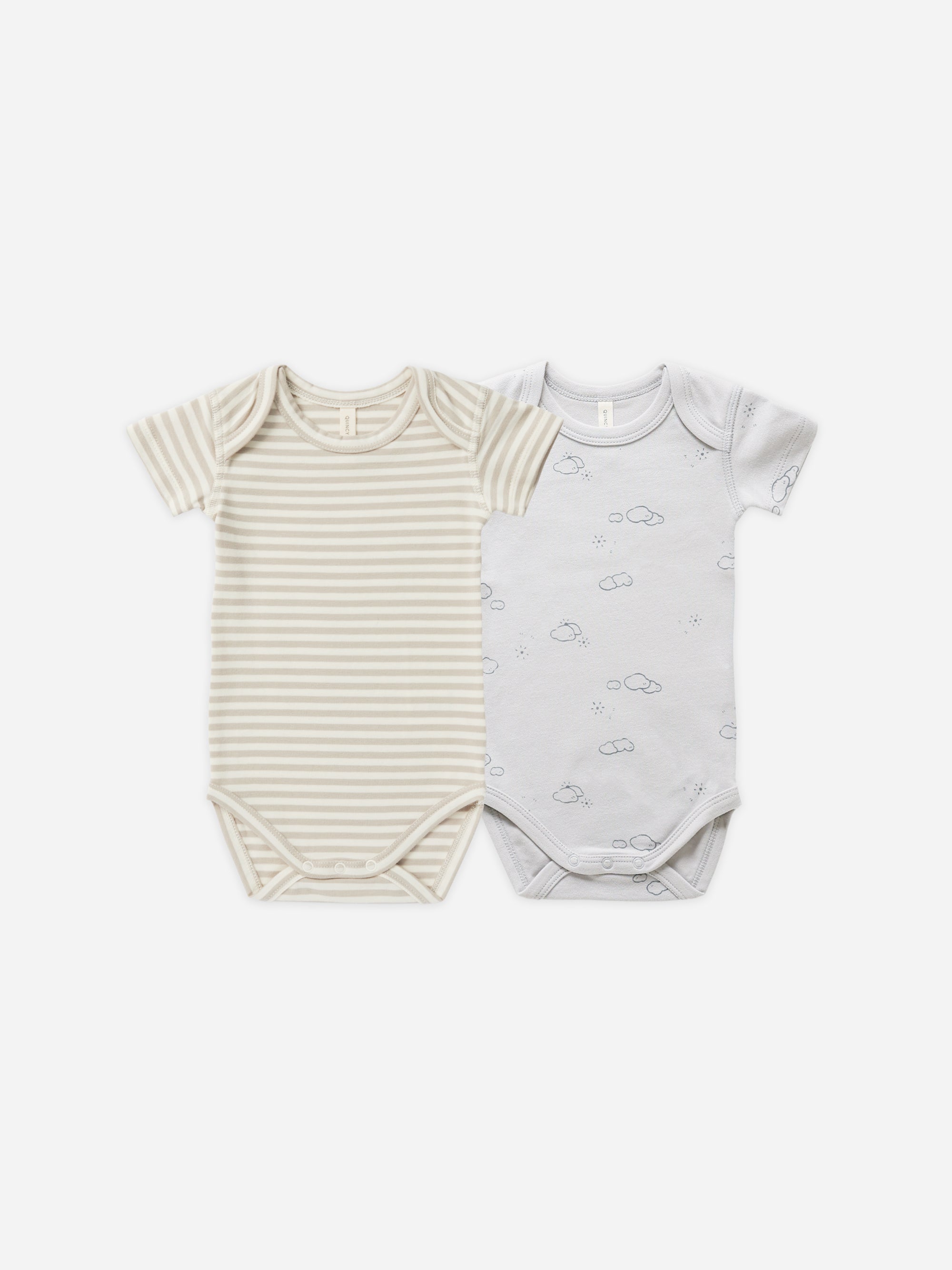 Short Sleeve Bodysuit, 2 Pack || Ash Stripe, Sunny Days - Rylee + Cru | Kids Clothes | Trendy Baby Clothes | Modern Infant Outfits |
