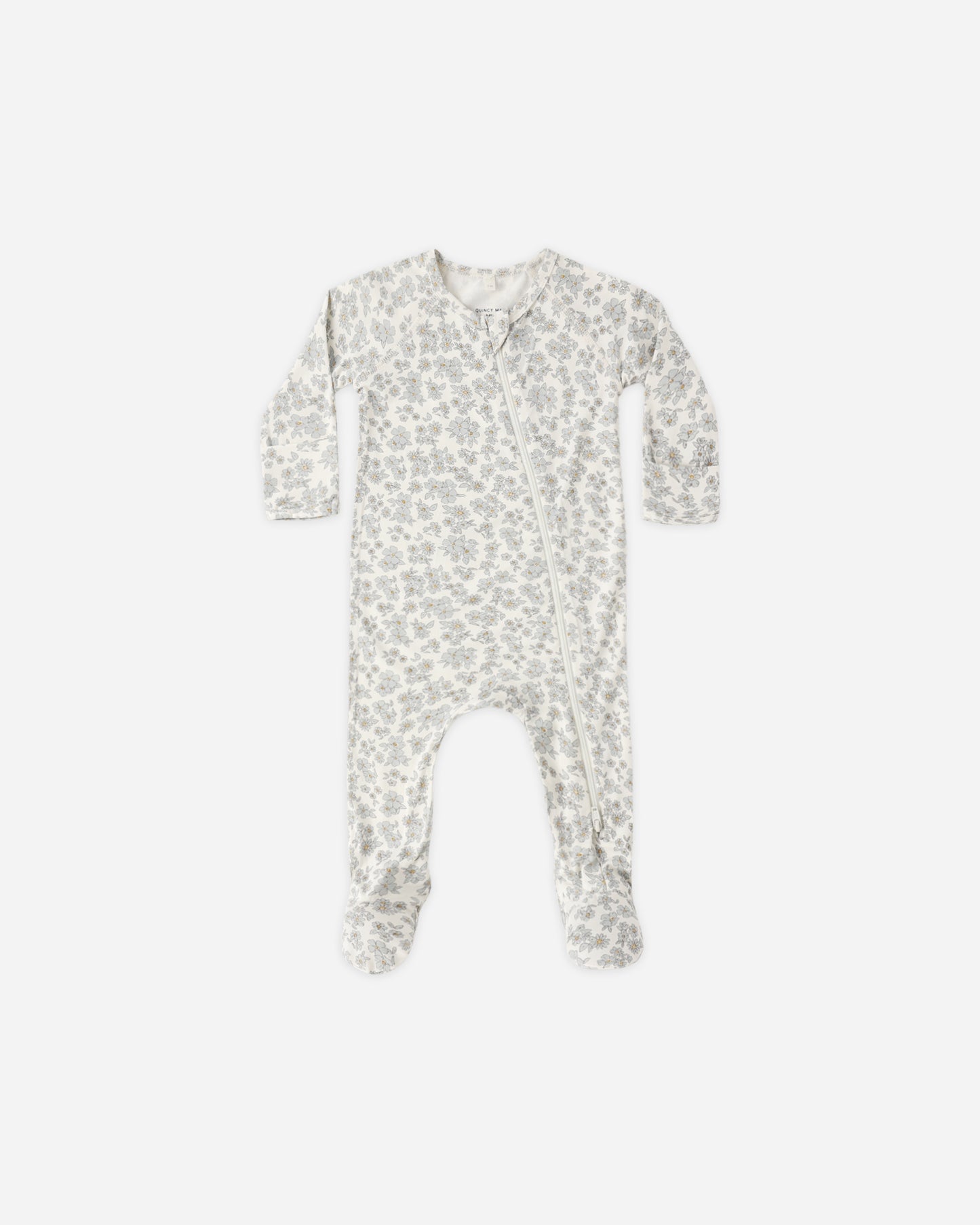Bamboo Zip Footie Blue Floral - Rylee + Cru | Kids Clothes | Trendy Baby Clothes | Modern Infant Outfits |