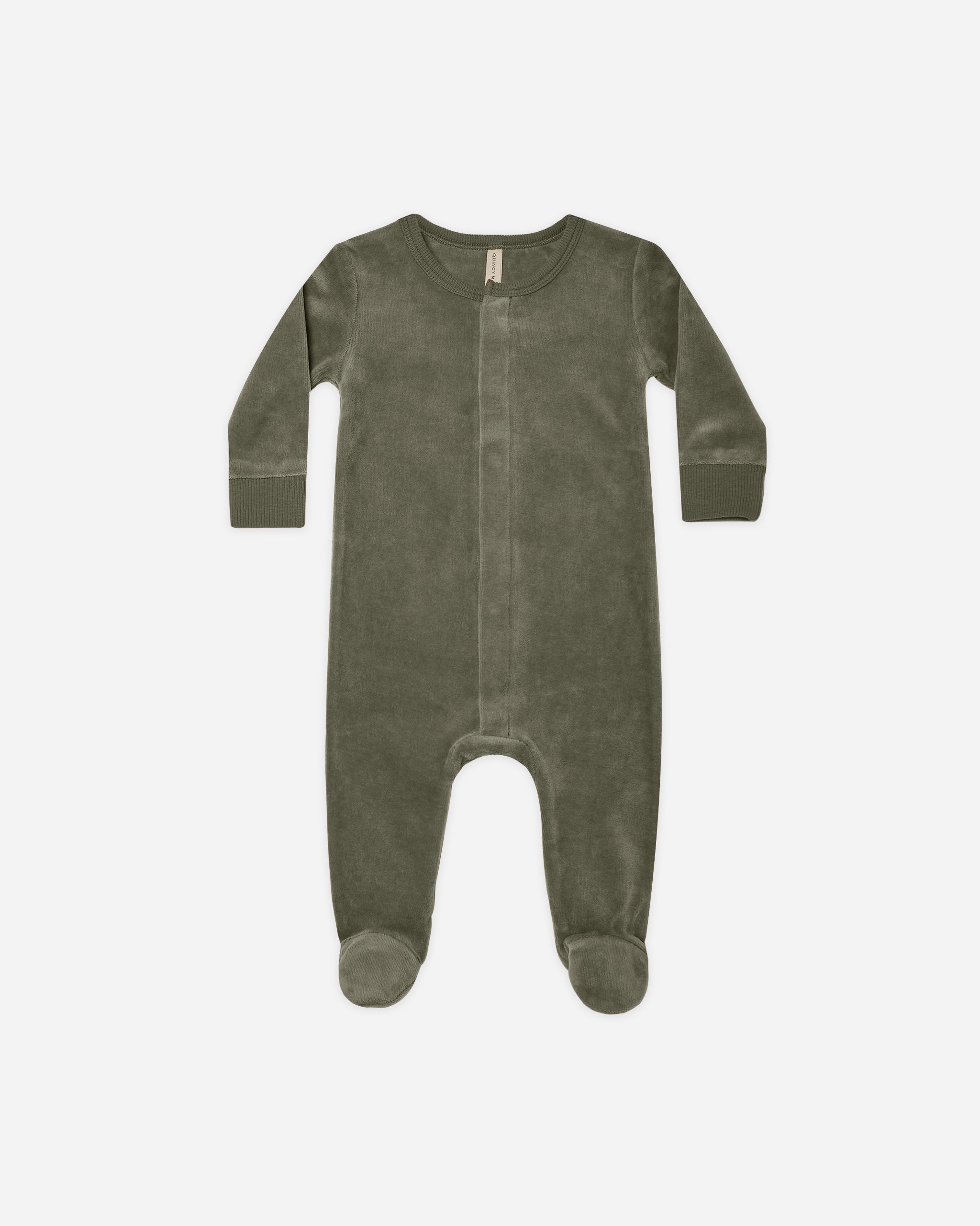 Velour Hidden Snap Footie || Forest - Rylee + Cru | Kids Clothes | Trendy Baby Clothes | Modern Infant Outfits |