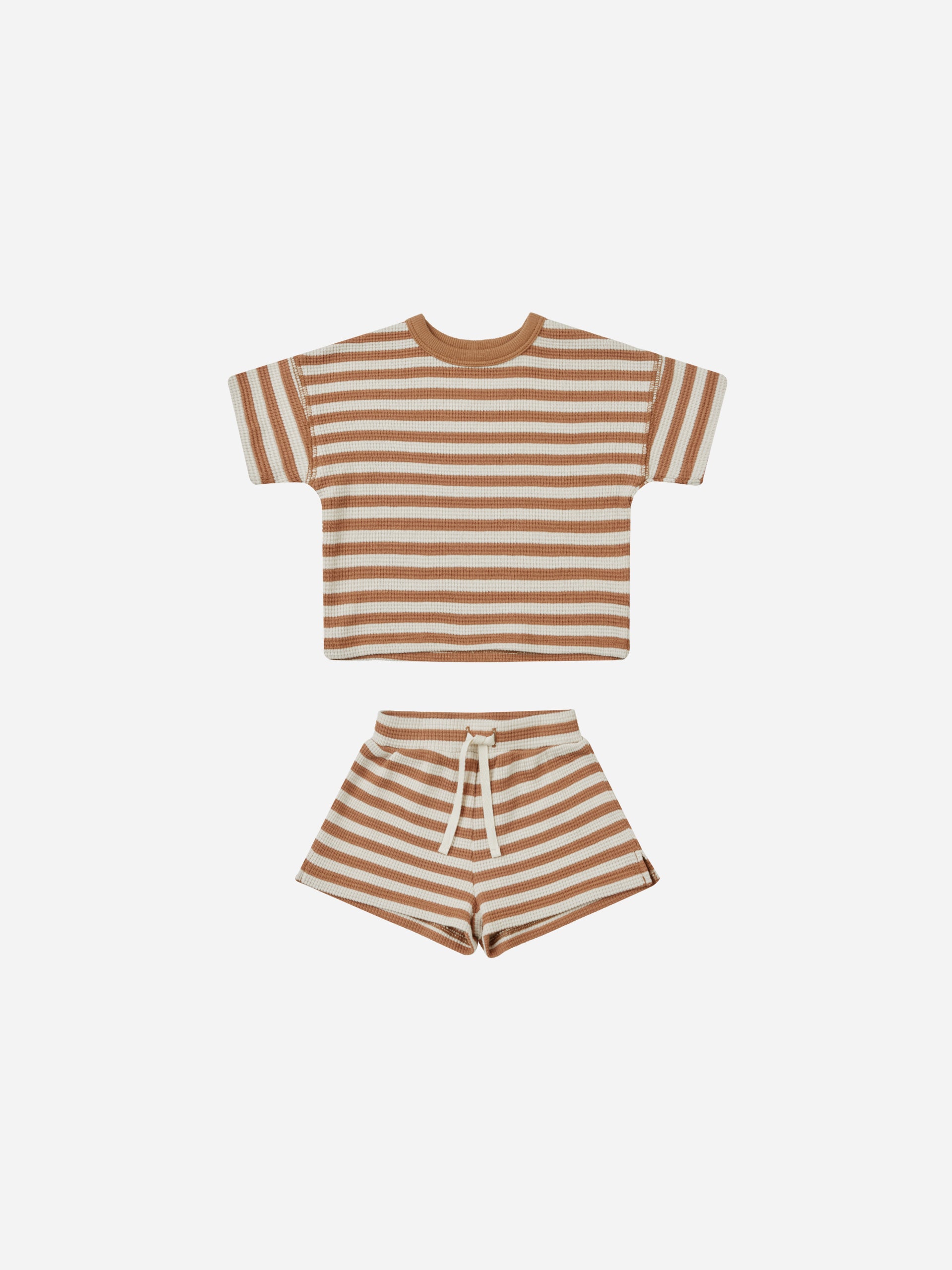 Waffle Tee + Short Set || Clay Stripe - Rylee + Cru | Kids Clothes | Trendy Baby Clothes | Modern Infant Outfits |