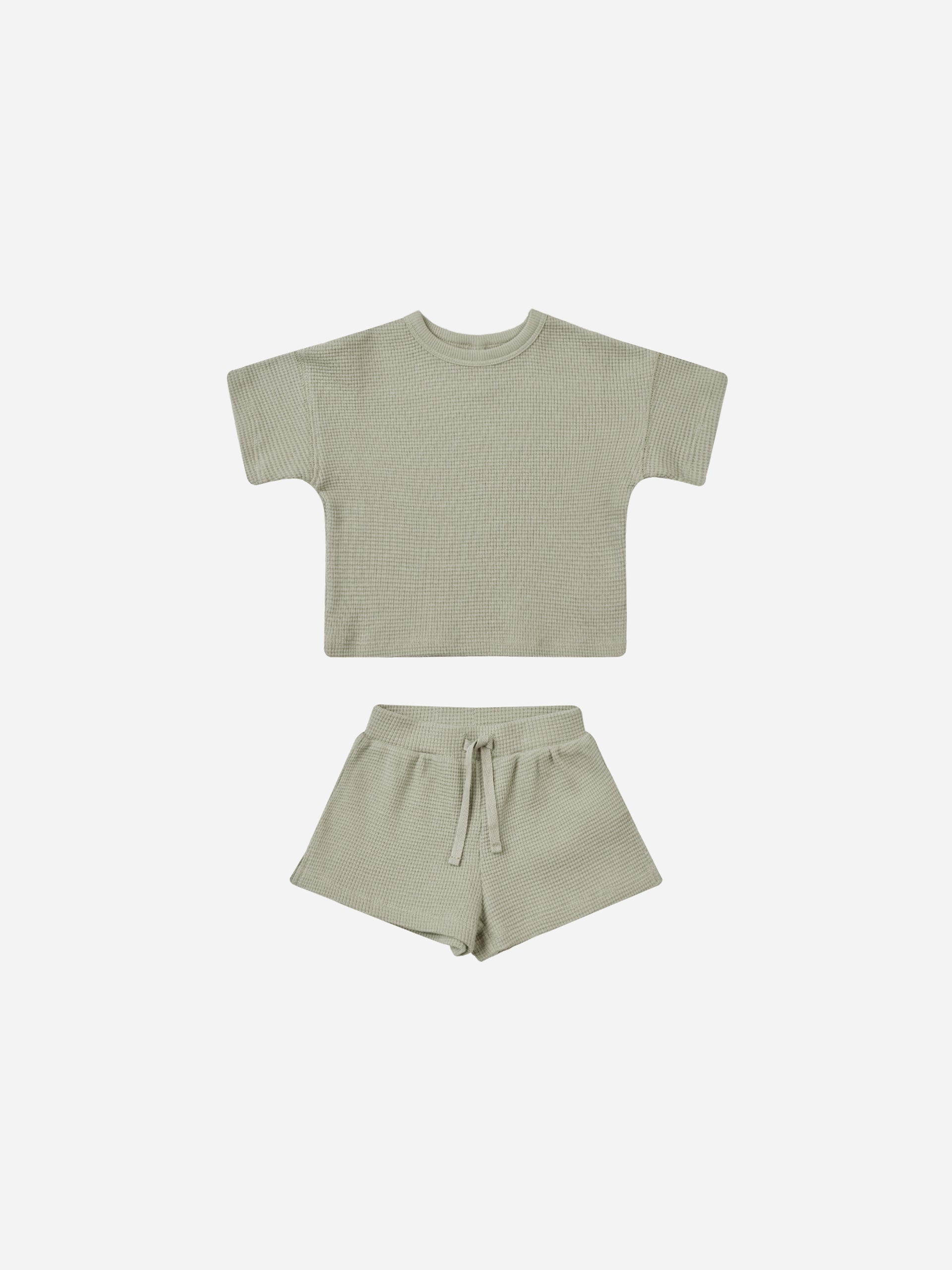 Waffle Tee + Short Set || Sage - Rylee + Cru | Kids Clothes | Trendy Baby Clothes | Modern Infant Outfits |