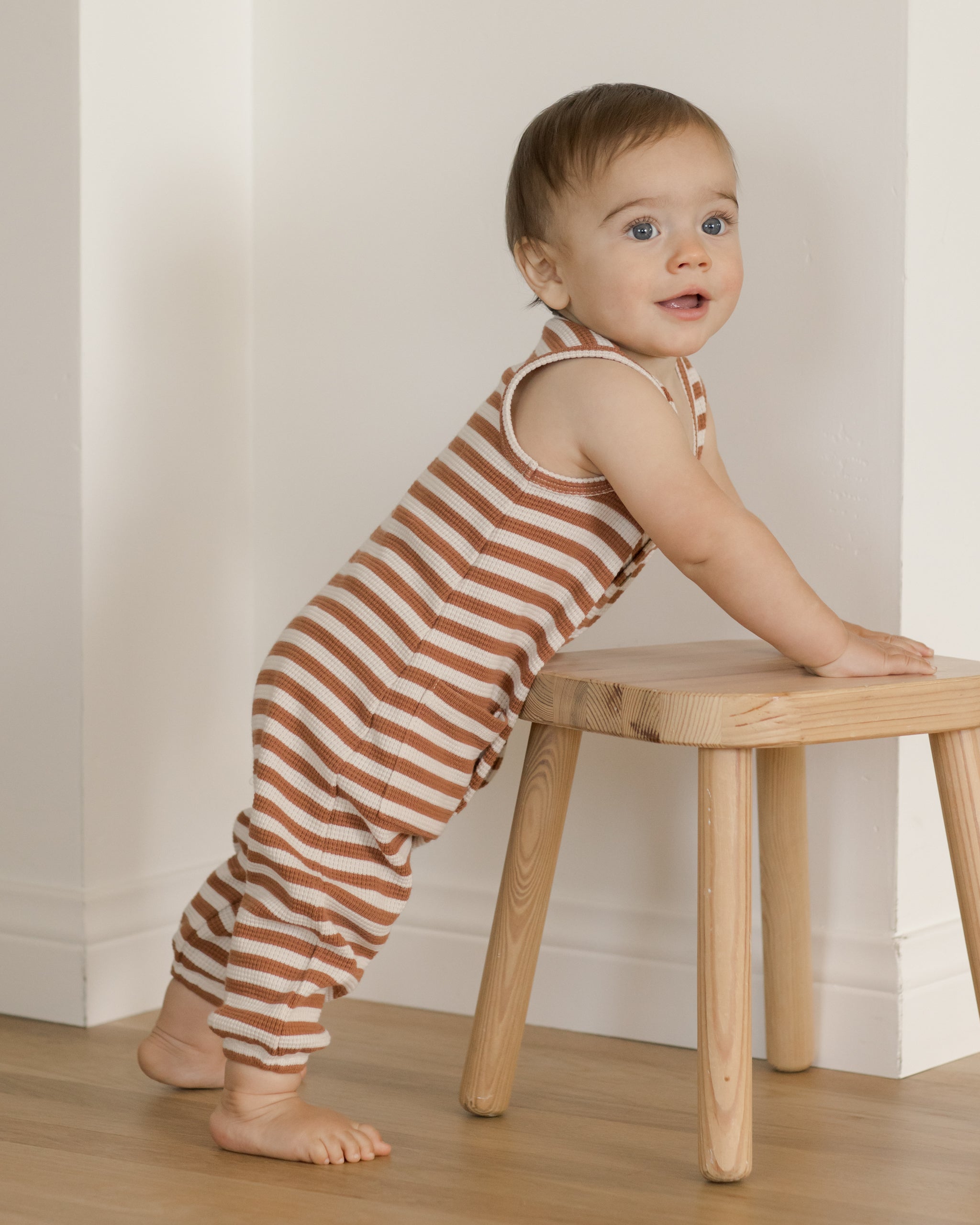 Waffle Jumpsuit || Clay Stripe - Rylee + Cru | Kids Clothes | Trendy Baby Clothes | Modern Infant Outfits |