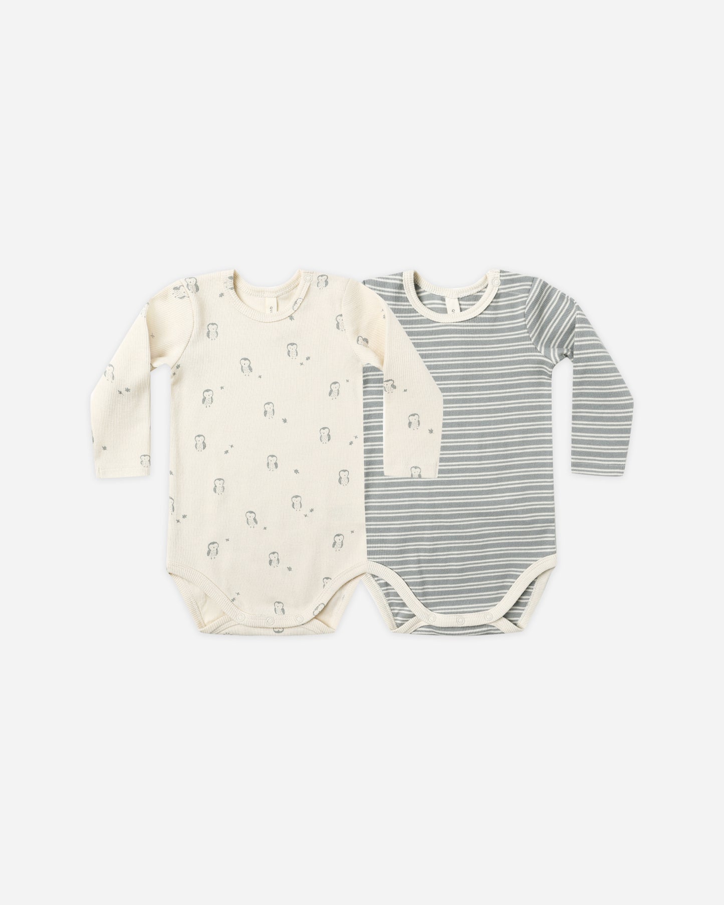 Ribbed Bodysuit, 2 Pack || Steel Blue Micro Stripe, Owls - Rylee + Cru | Kids Clothes | Trendy Baby Clothes | Modern Infant Outfits |