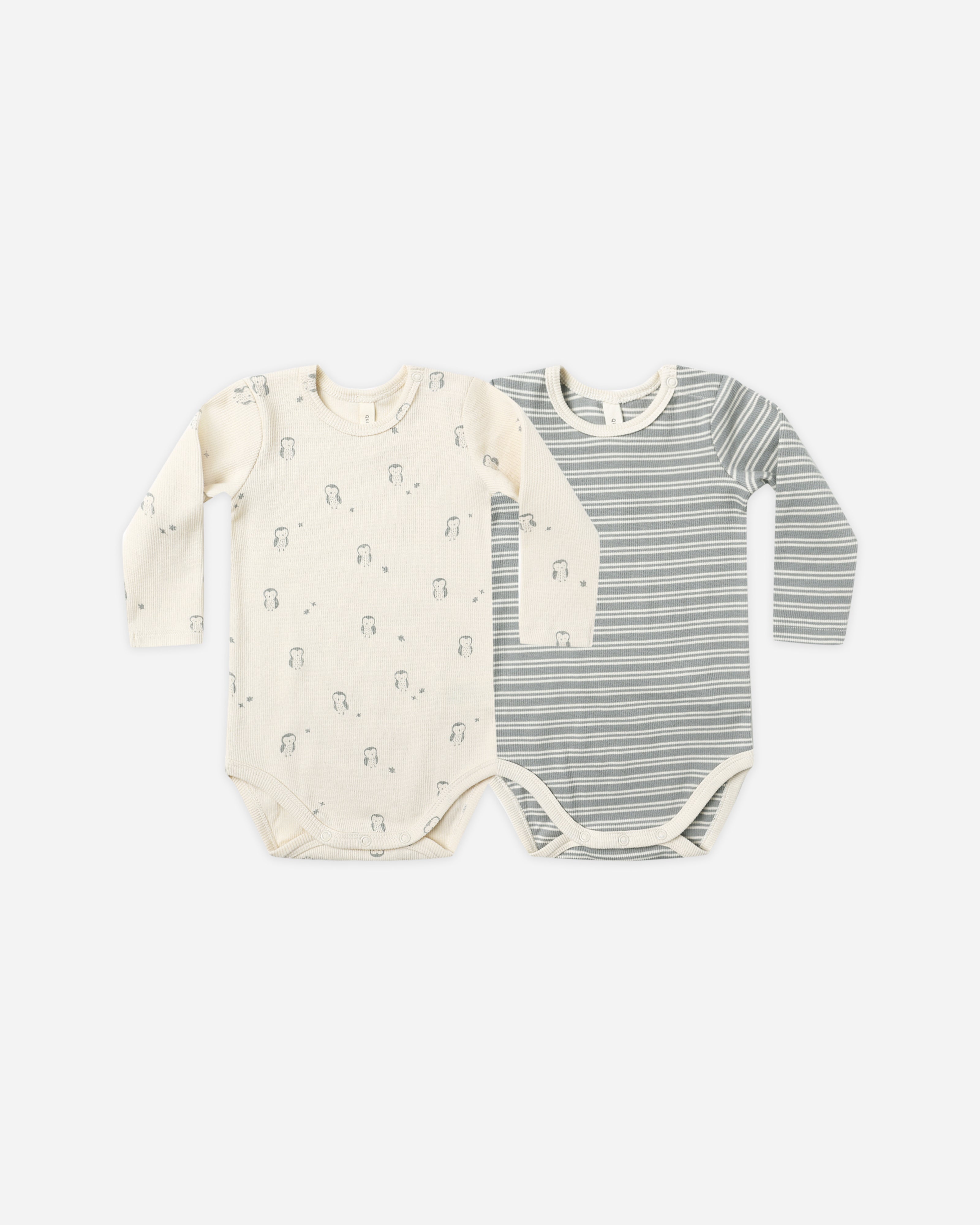 Ribbed Bodysuit, 2 Pack || Steel Blue Micro Stripe, Owls - Rylee + Cru | Kids Clothes | Trendy Baby Clothes | Modern Infant Outfits |