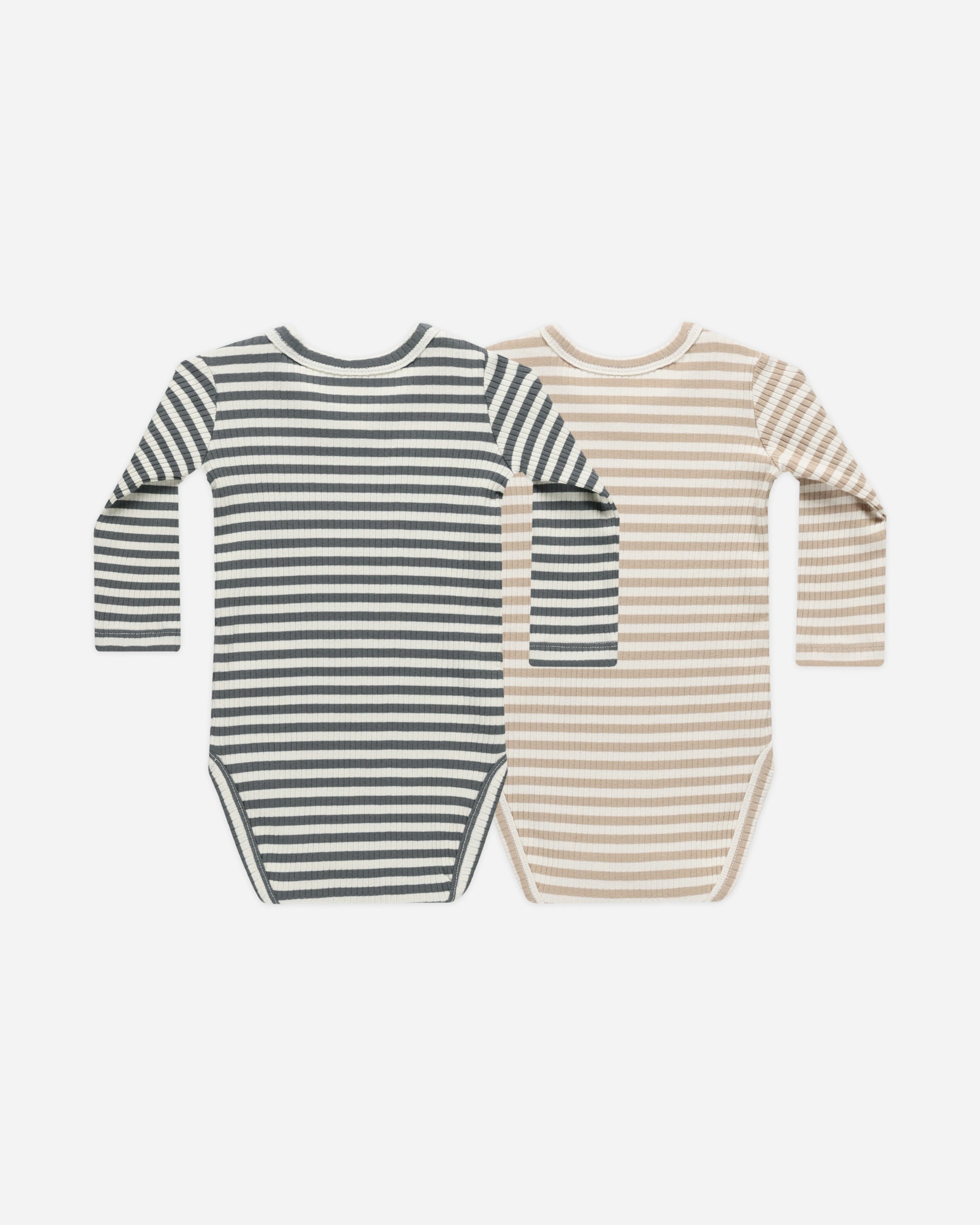 Ribbed Bodysuit, 2 Pack || Indigo Stripe, Latte Stripe