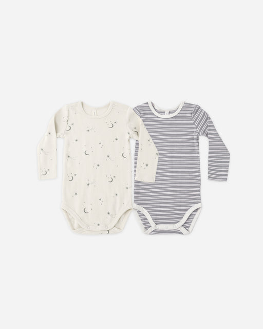 Ribbed Bodysuit, 2 Pack Slate Microstripe, Celestial - Rylee + Cru | Kids Clothes | Trendy Baby Clothes | Modern Infant Outfits |