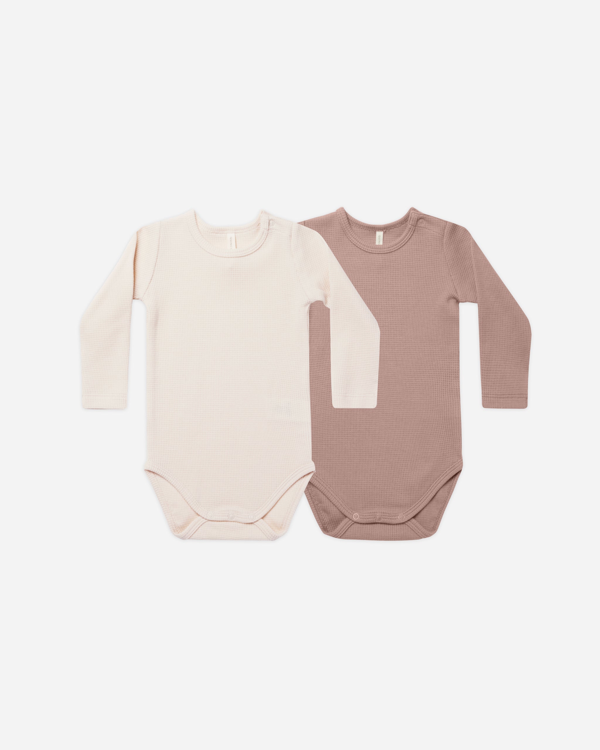 Waffle Bodysuit, 2 Pack || Natural, Mauve - Rylee + Cru | Kids Clothes | Trendy Baby Clothes | Modern Infant Outfits |