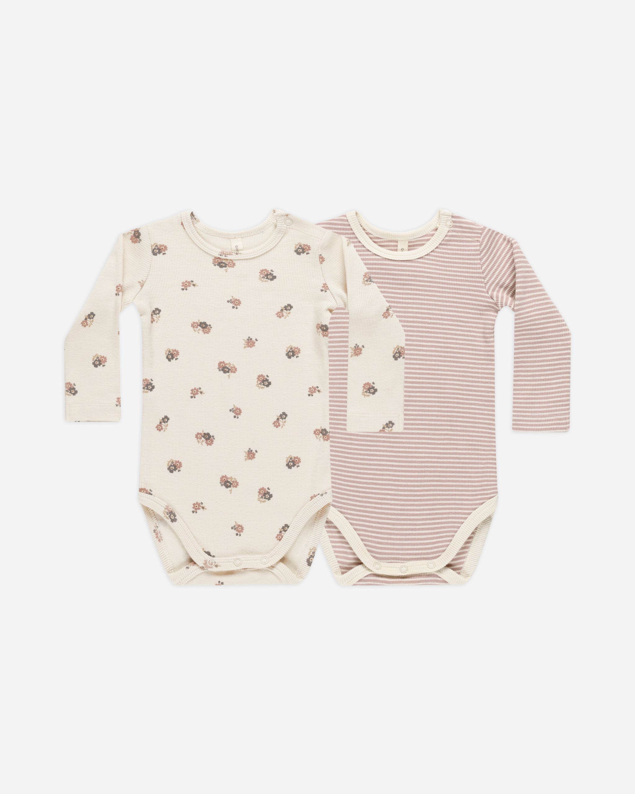 Ribbed Bodysuit, 2 Pack || Wild Flowers, Mauve Stripe