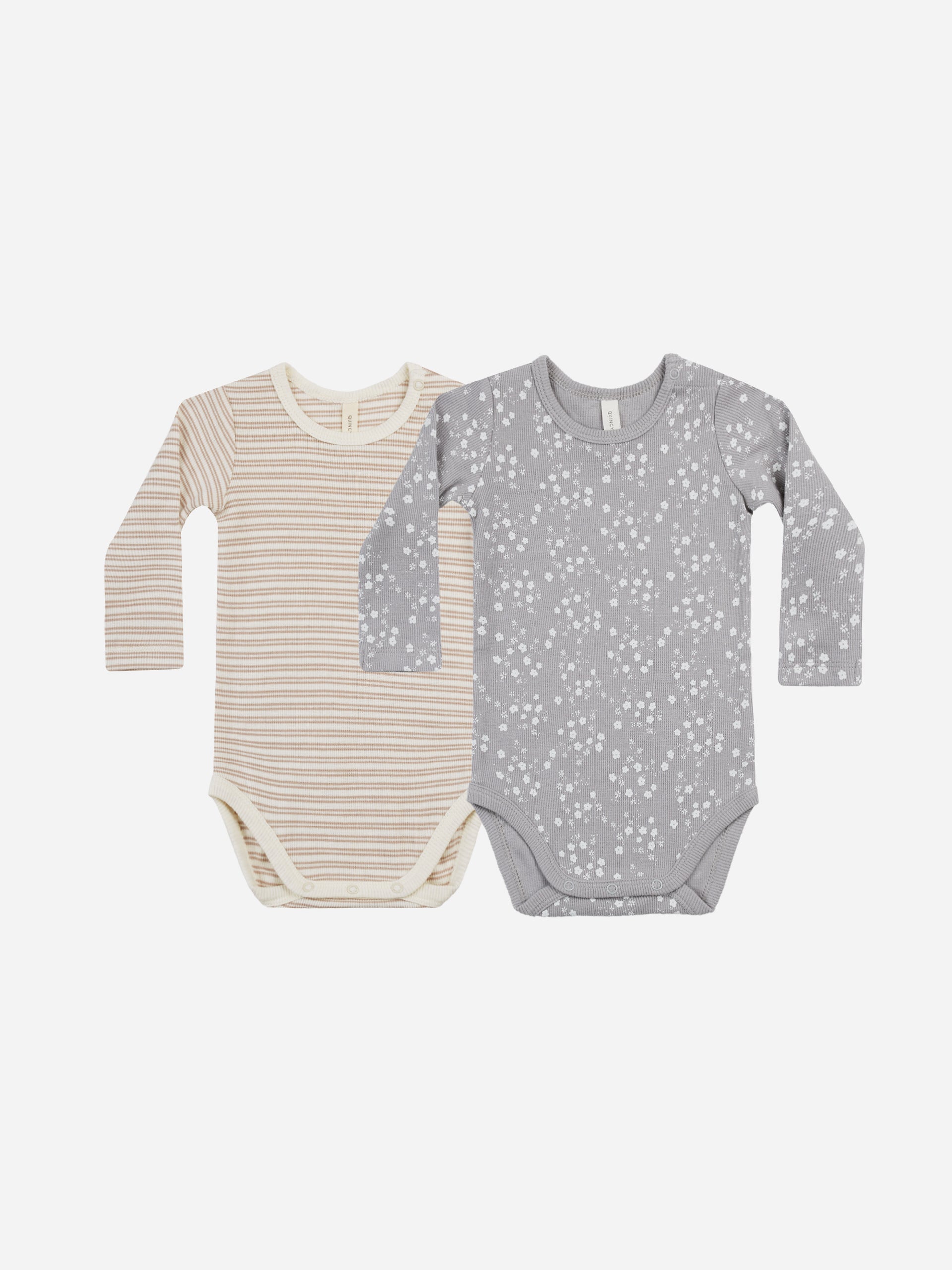 Ribbed Bodysuit, 2 Pack || Fleur, Oat Stripe - Rylee + Cru | Kids Clothes | Trendy Baby Clothes | Modern Infant Outfits |