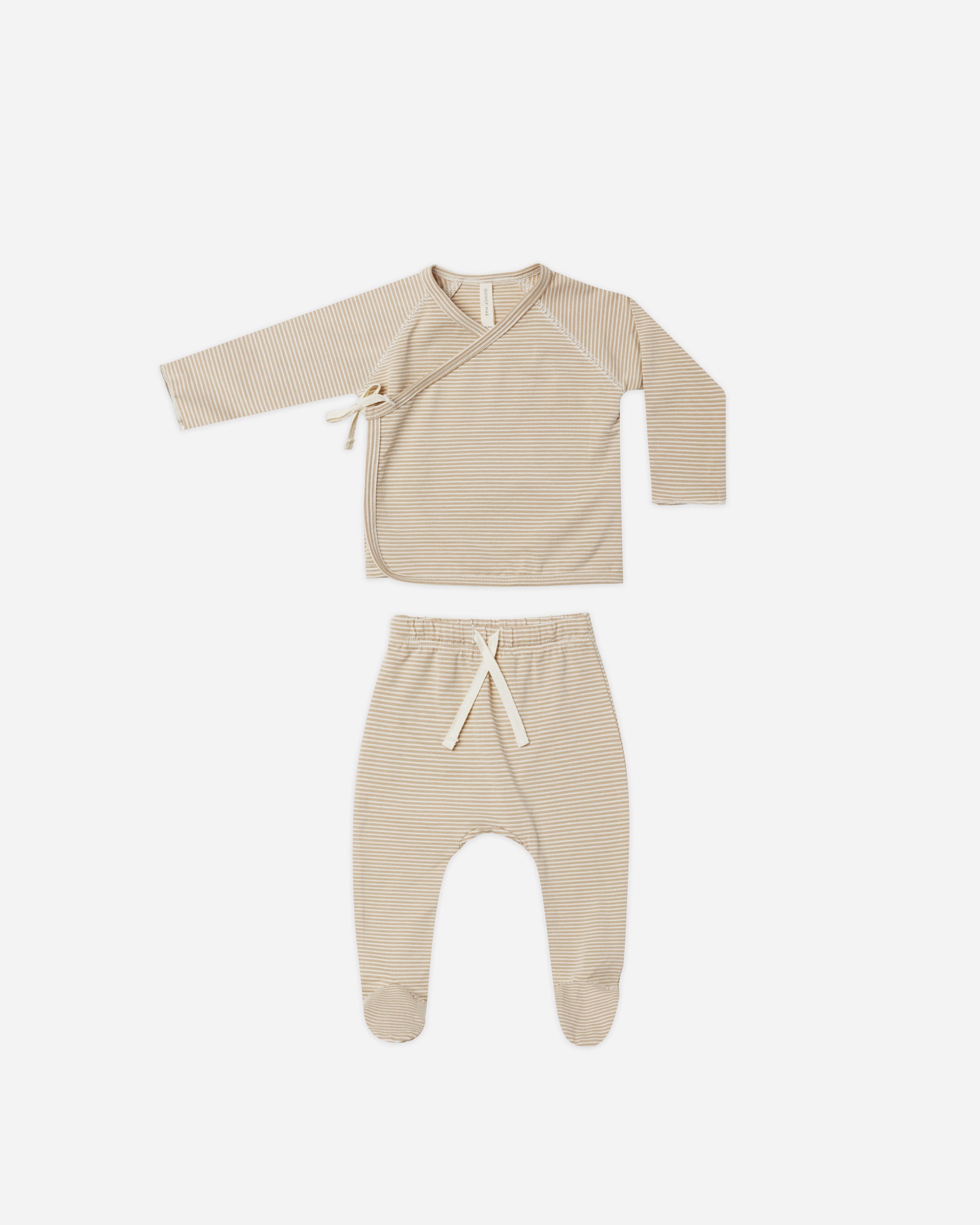 Wrap Top + Footed Pant Set || Latte Micro Stripe - Rylee + Cru | Kids Clothes | Trendy Baby Clothes | Modern Infant Outfits |