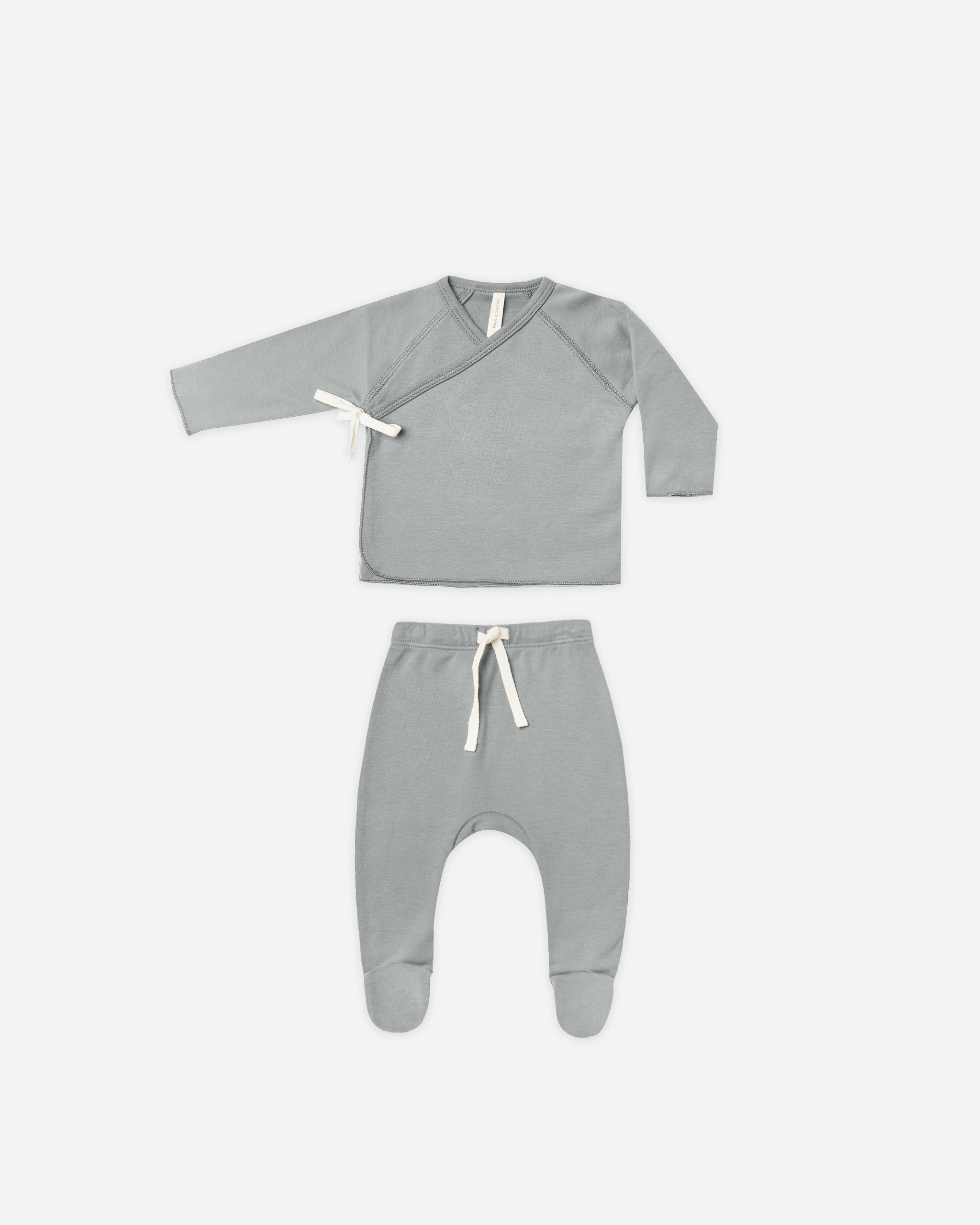 Wrap Top + Footed Pant Set || Dusty Blue - Rylee + Cru | Kids Clothes | Trendy Baby Clothes | Modern Infant Outfits |