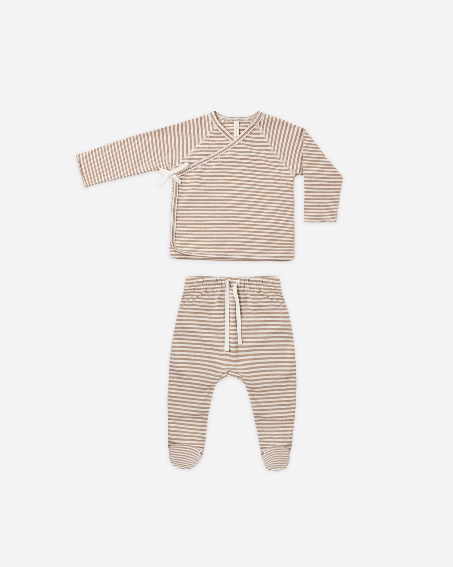 Wrap Top + Footed Pant Set Almond Stripe - Rylee + Cru | Kids Clothes | Trendy Baby Clothes | Modern Infant Outfits |