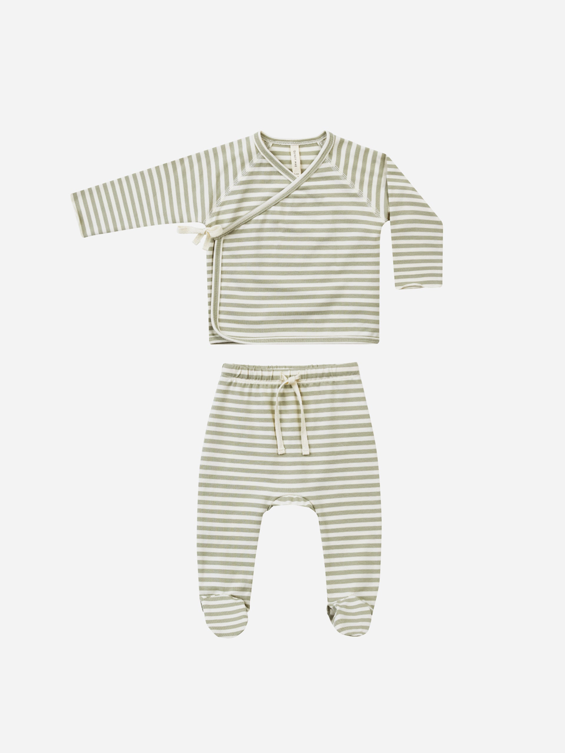 Wrap Top + Footed Pant Set || Sage Stripe - Rylee + Cru | Kids Clothes | Trendy Baby Clothes | Modern Infant Outfits |