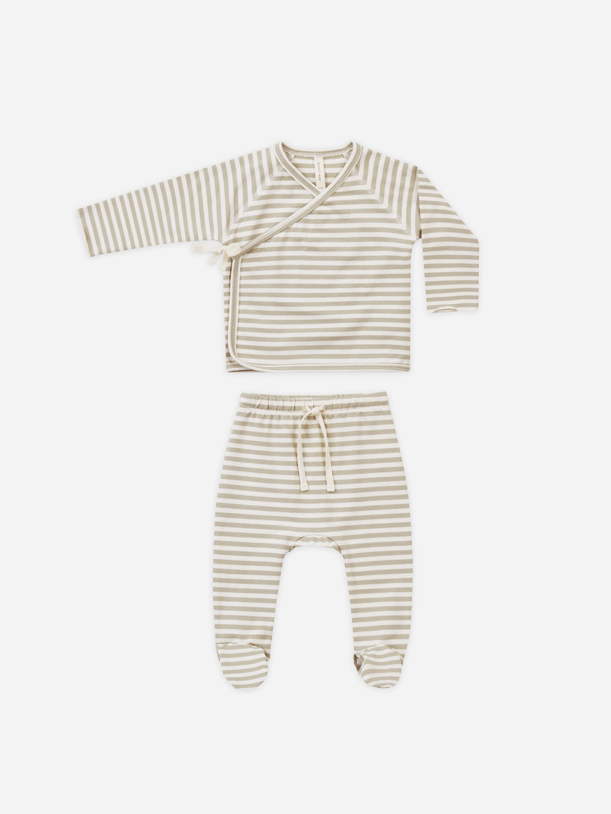 Wrap Top + Footed Pant Set || Ash Stripe - Rylee + Cru | Kids Clothes | Trendy Baby Clothes | Modern Infant Outfits |