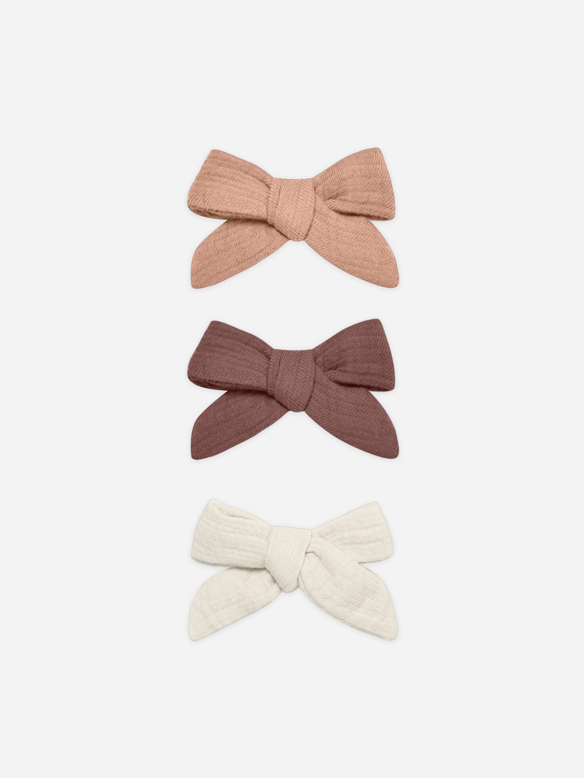 Bow W. Clip, Set Of 3 || Rose, Plum, Natural - Rylee + Cru | Kids Clothes | Trendy Baby Clothes | Modern Infant Outfits |