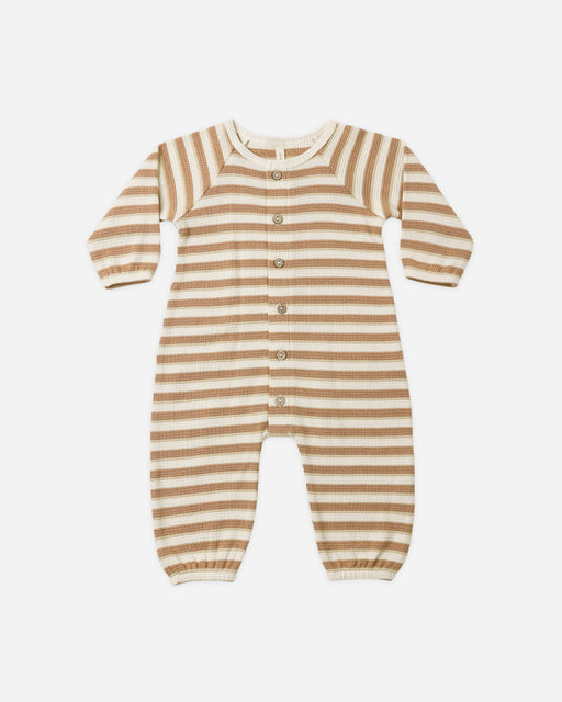 Waffle Long Sleeve Jumpsuit Spice Stripe - Rylee + Cru | Kids Clothes | Trendy Baby Clothes | Modern Infant Outfits |